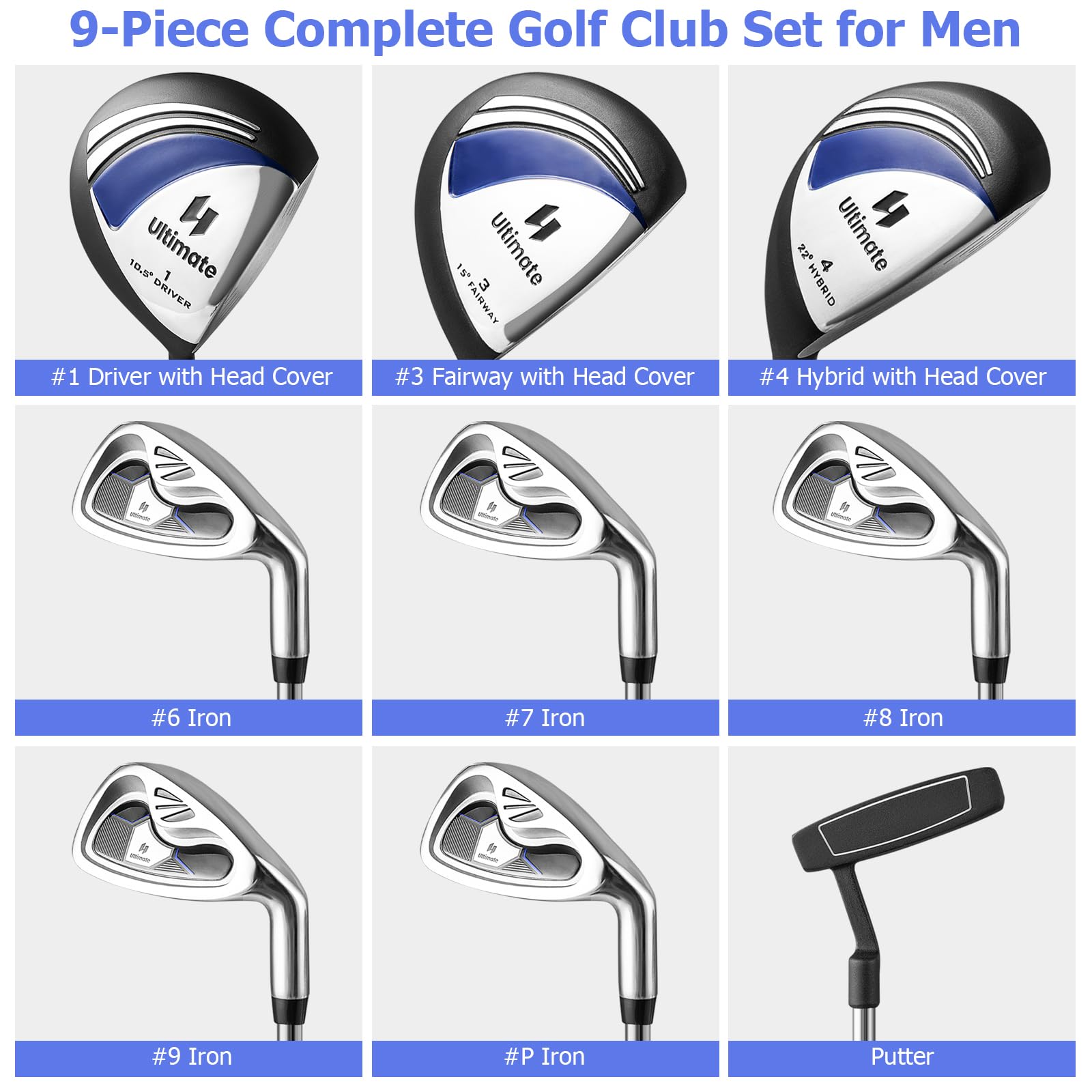 GYMAX Complete 12/14-Piece Right-Handed Golf Club Set for Men - Includes #1 Driver, #3 Fairway, #4 Hybrid, 6-9 Irons, Putter & Head Covers - Perfect for Beginners & Intermediate Golfers - Ideal for Driving Range, Course Play & Practice Sessions