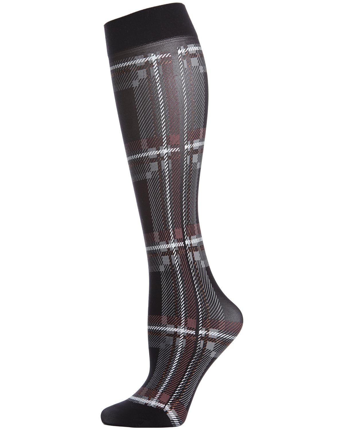 MeMoi Women's Printed Plaid Nylon Knee High Socks - Fashionable & Comfortable Winter Socks for Women, Perfect for Boots, Outfits & Cold Weather