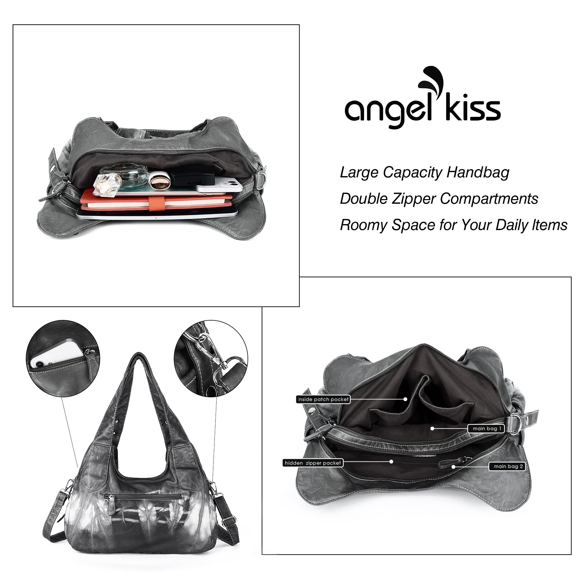 Angelkiss Women's Hobo Purses & Handbags - Large Satchel Shoulder Bag for Daily Use, Work, Travel & Shopping
