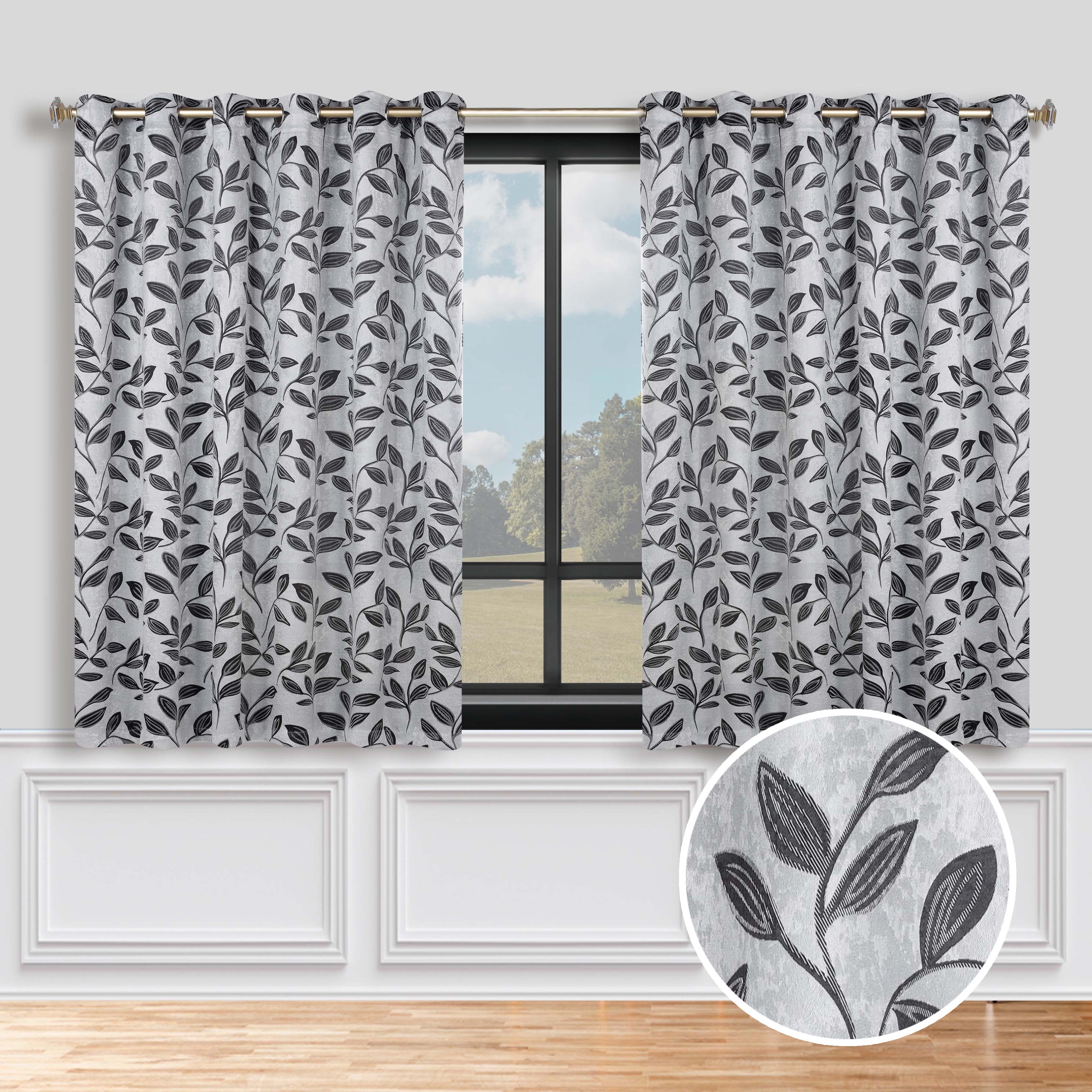 Leaves Grommet Blackout Curtains Set of 2 - Thermal Insulated Room Darkening Drapes for Bedroom & Living Room - Noise Reducing Window Treatment for Home Decor