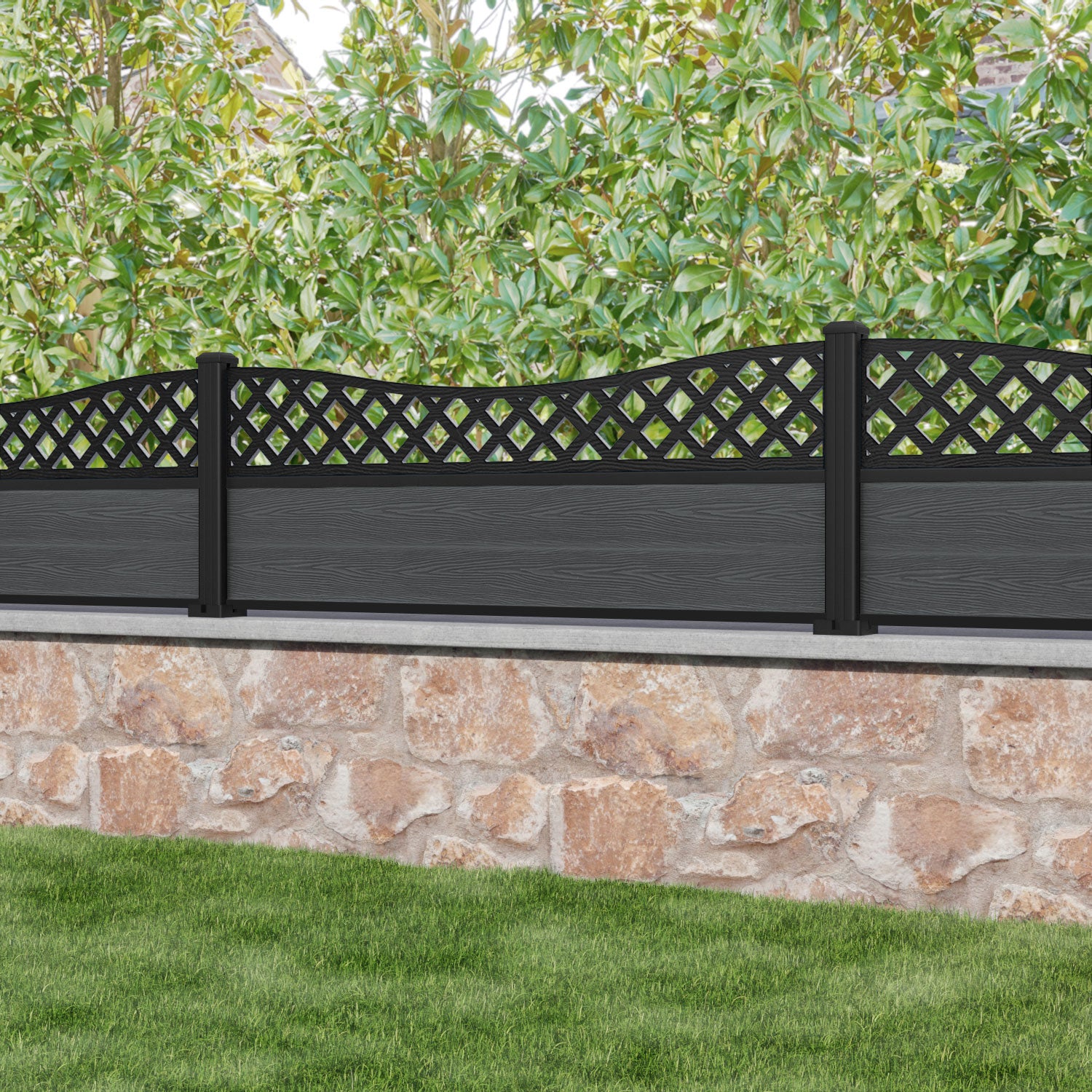 Classic Low Wave Fence Panel - Dark Grey Aluminum Privacy Fence with Sturdy Posts | Perfect for Backyard, Garden, and Property Boundary Security