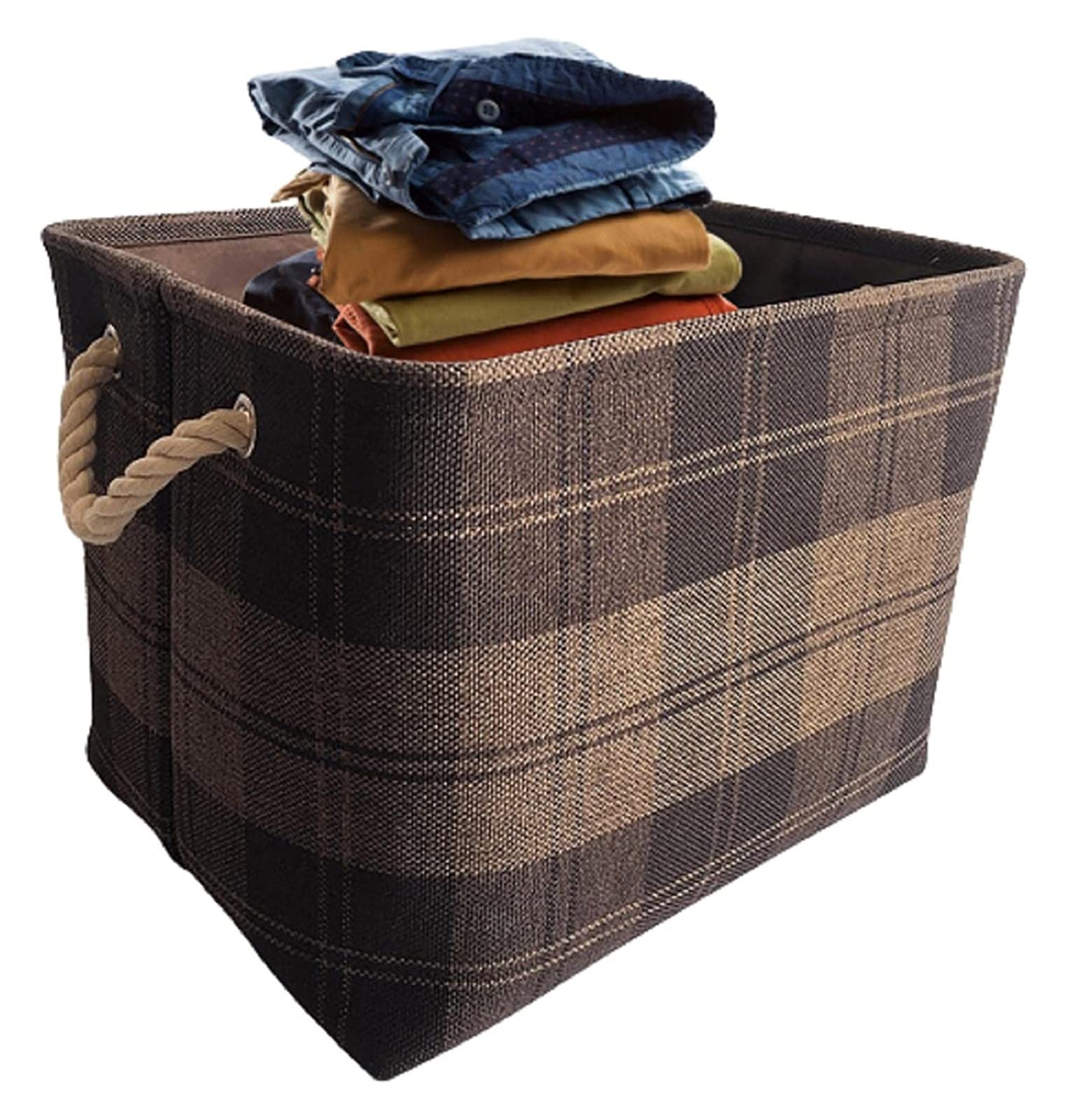 Linen Storage Basket with Lattice Pattern - Large Capacity Clothes & Toy Organizer for Home, Portable Laundry Hamper & Debris Storage Box (Brown Plaid) - Perfect for Bedroom, Nursery, Closet & Playroom Organization