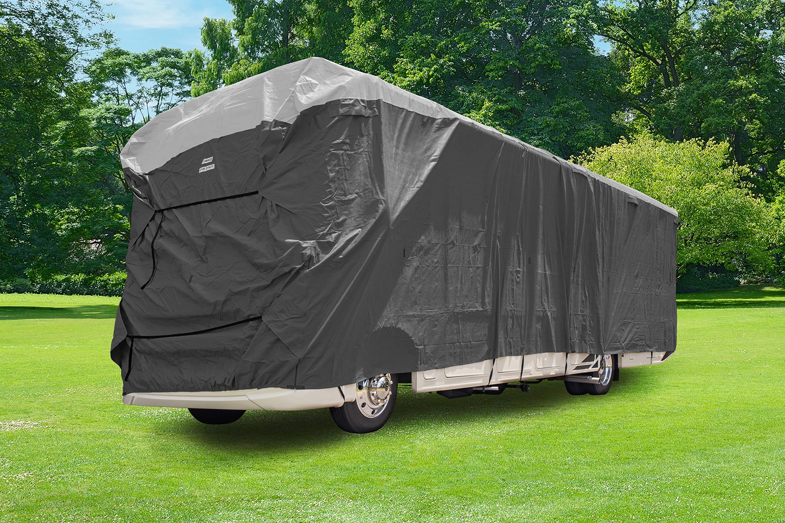 Camco ULTRAGuard 36-38-Ft Class A RV Cover with Zipper Entry Doors & Air Vents | Premium Spunbond Polypropylene Material | Includes Storage Bag for Easy RV Storage & Organization (45735) | Perfect for Winter Protection & Outdoor RV Shelter