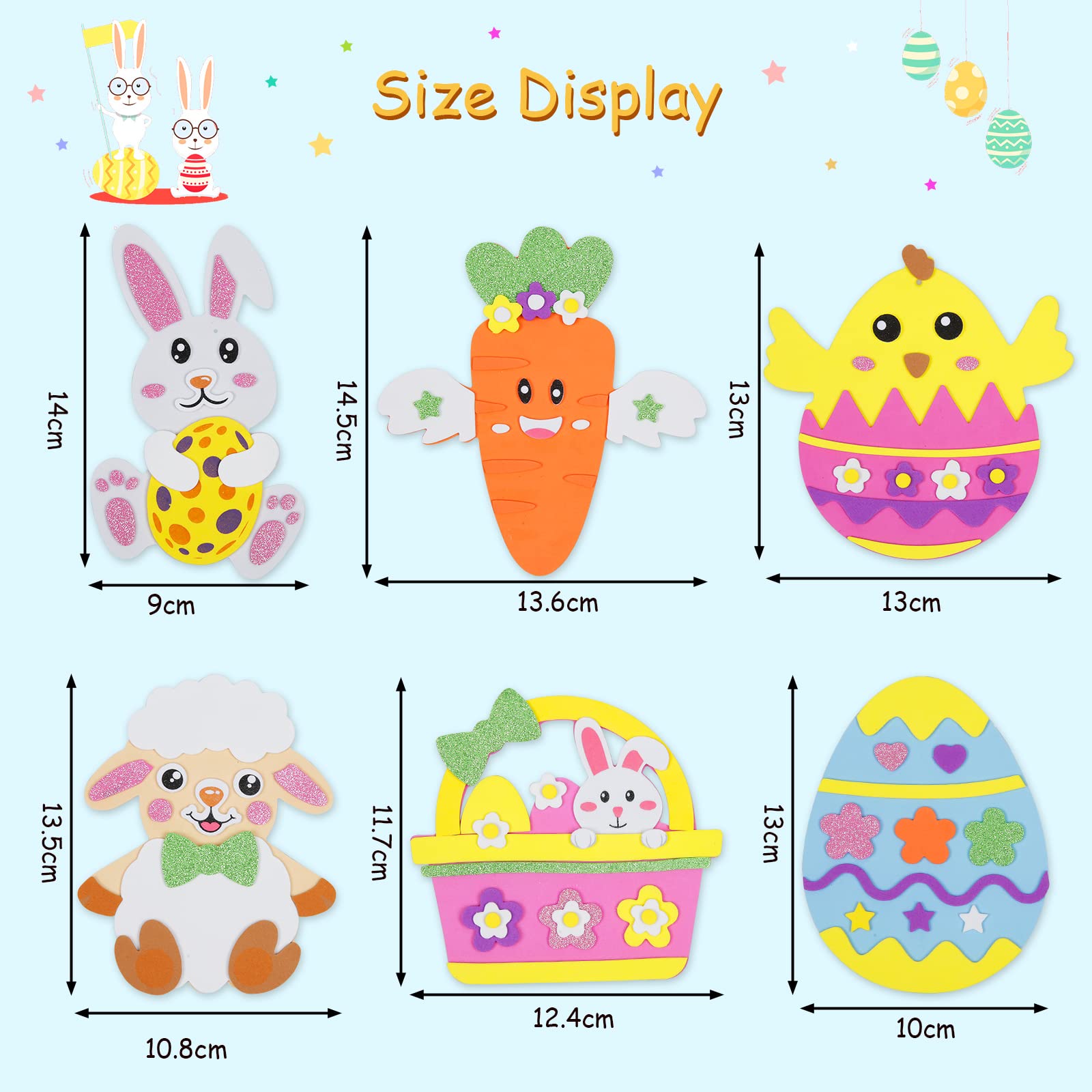 Fennoral 12 Pack Easter Craft Kit for Kids - DIY Foam Stickers & Ornaments for Easter Party Decorations | Creative Arts & Crafts for Classroom, Home, and Easter Egg Hunt Activities