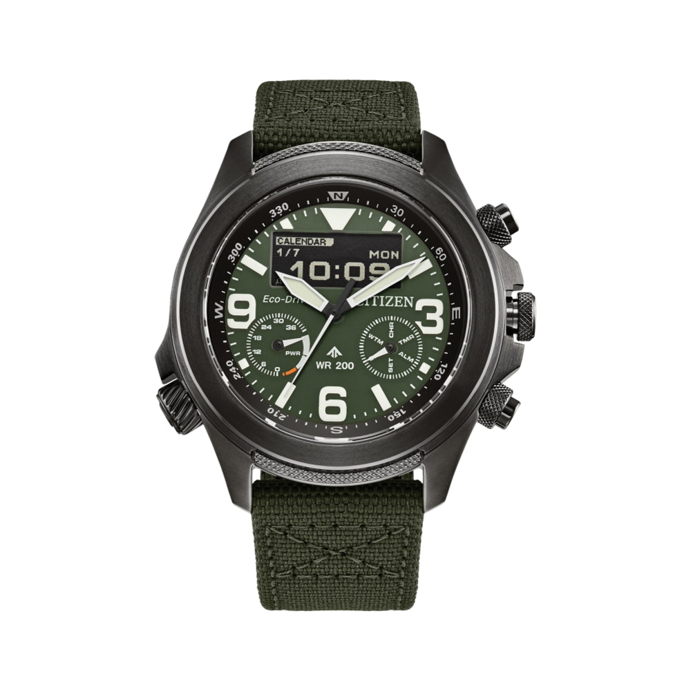 Promaster Land U822 Eco-Drive Men's Watch 43.9mm Green Dial with Fabric Strap - Perfect for Outdoor Adventures & Casual Wear