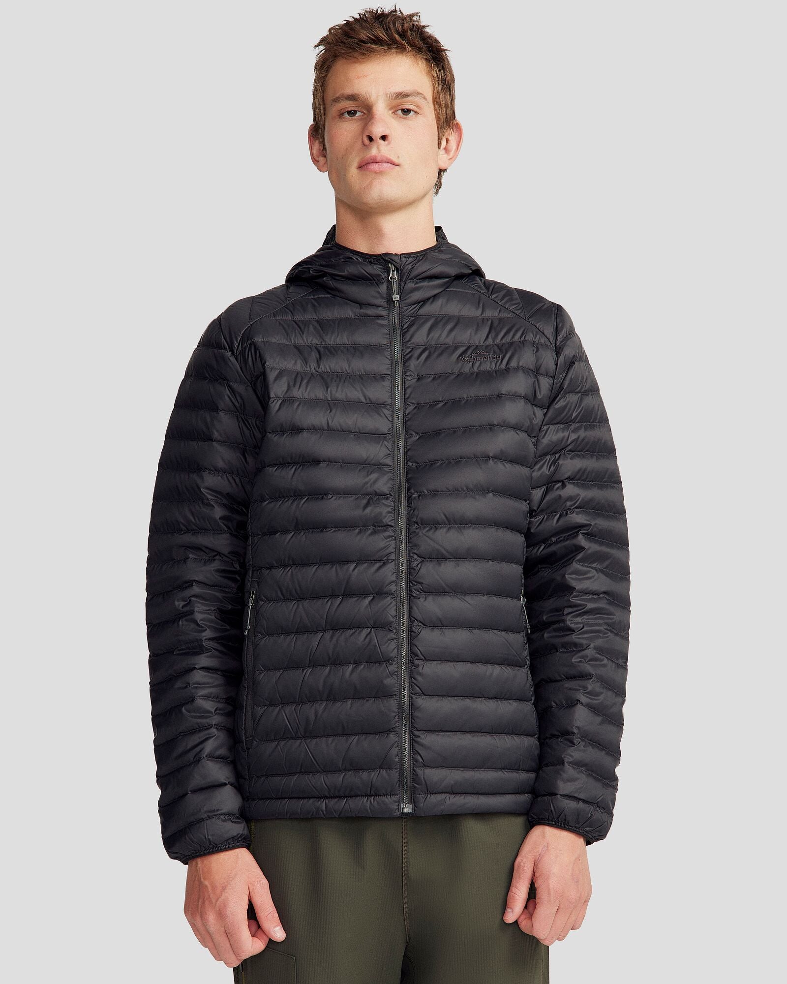 Men's Heli Down Hooded Jacket 3.0 - Lightweight Winter Coat with Waterproof Shell, Black Stingray Color - Perfect for Skiing, Hiking & Outdoor Adventures