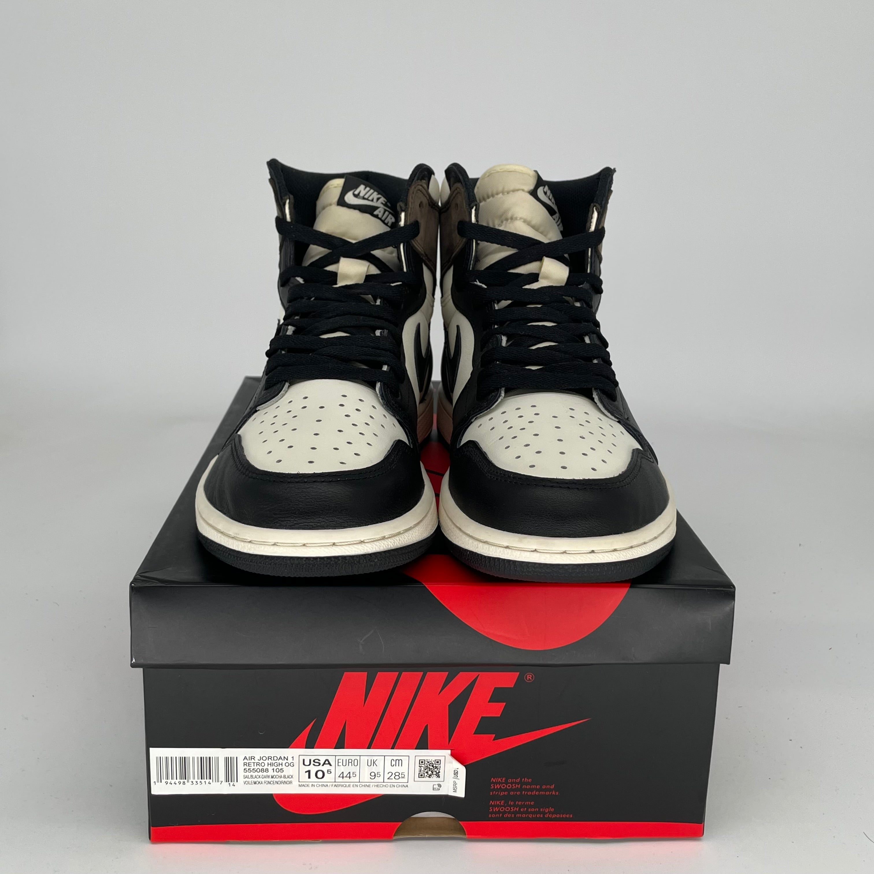 AIR JORDAN 1 DARK MOCHA Sneakers - Men's Size 10.5 (555088-105) - Retro High OG Basketball Shoes for Streetwear & Casual Outfits