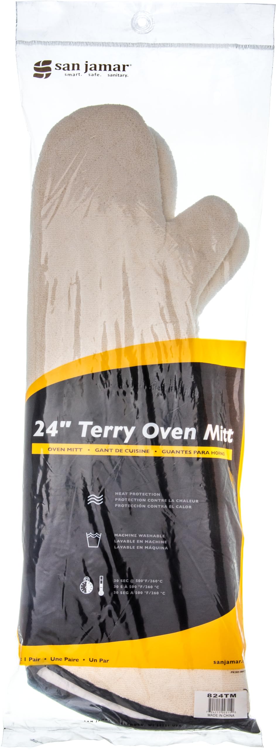 San Jamar 24-Inch Long Oven Mitt with Angled Cuff - Heat Resistant Cotton Kitchen Gloves for Baking, Grilling & Cooking - Perfect for Restaurants, Home Kitchens & BBQ Parties