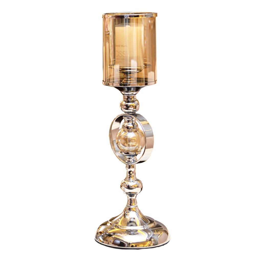 Modern Crystal Candle Holder - Golden Pillar Candlestick Stand with Rounded Turned Columns, Elegant Home Decor for Dining Table, Wedding Centerpiece & Romantic Ambiance (Medium Size)