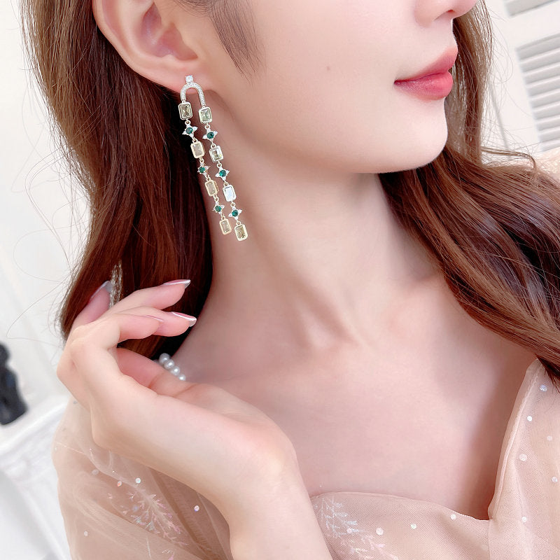 Elegant Long Line Cubic Zirconia Dangle Earrings for Women - Perfect for Weddings, Prom, Parties & Special Occasions - LYHR02614