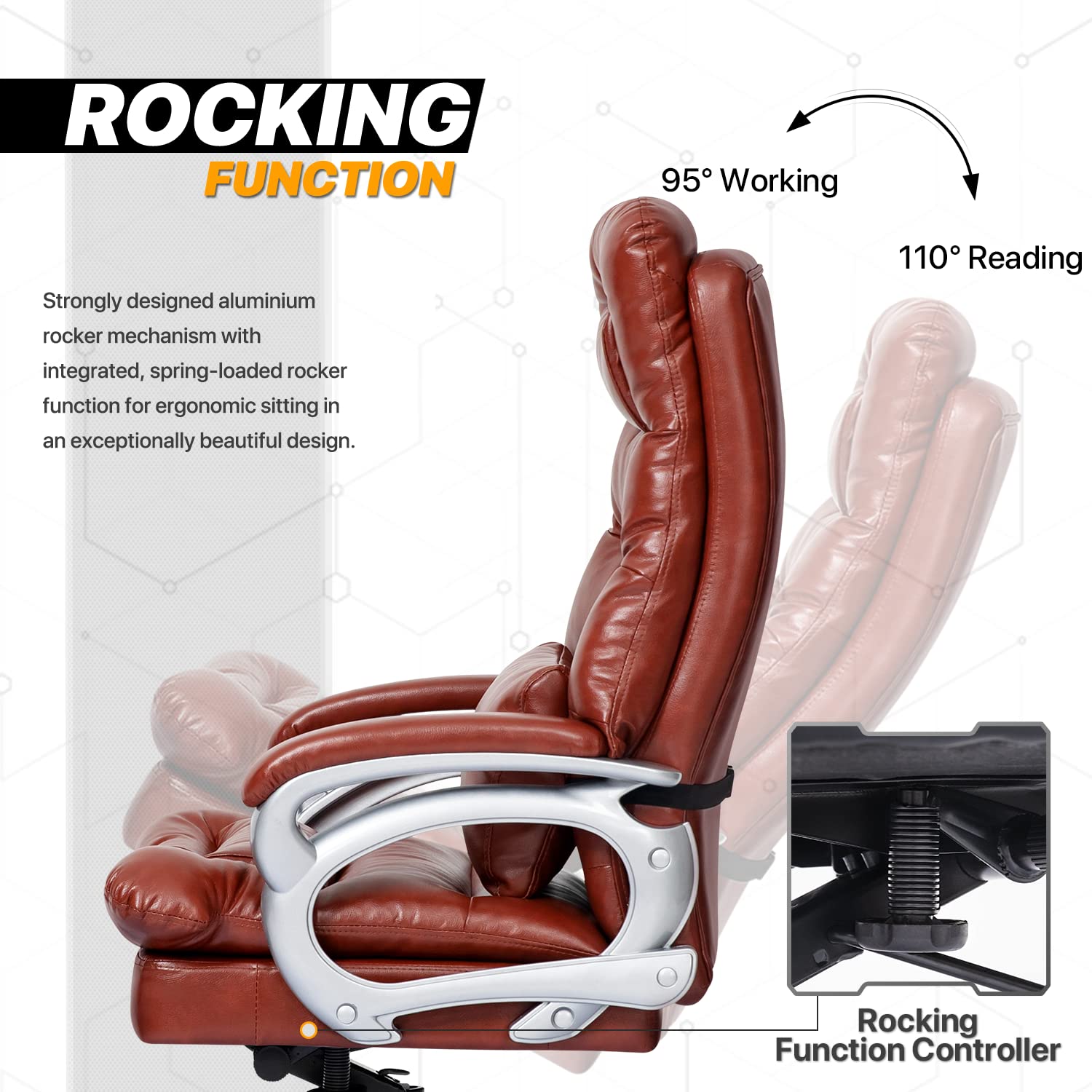 Premium Ergonomic Executive Office Chair - PU Leather Swivel Rolling Chair with Adjustable Height & Tilt, Padded Armrests (Brown) - Perfect for Home Office, Conference Rooms & Workspaces
