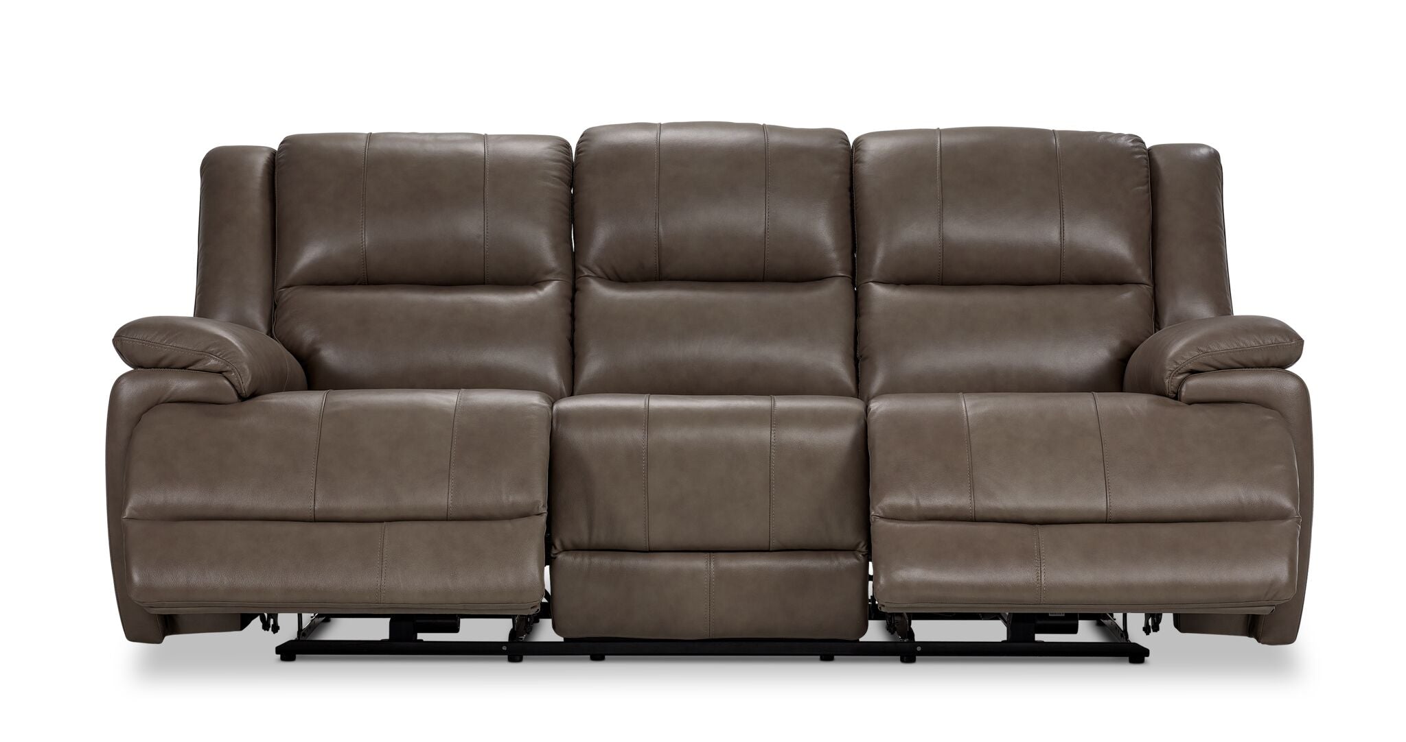 Allie Genuine Leather Dual Power Reclining Sofa - Mocha Brown - Modern Living Room Furniture for Home Theater & Relaxation