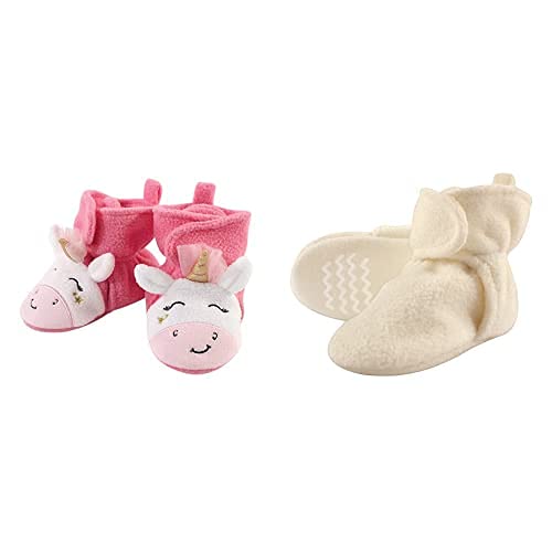 Hudson Baby Fleece Booties 2-Pack, Pink Unicorn - 18-24 Months for Warm Winter Comfort