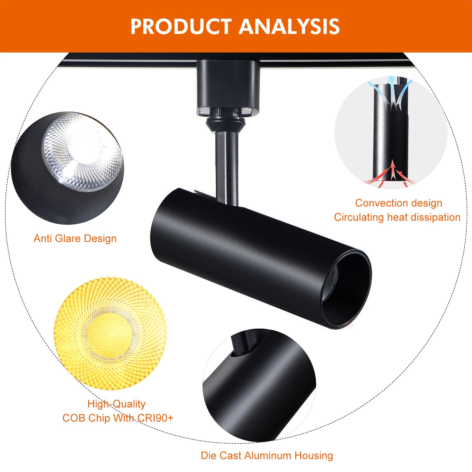10W H Track Lighting Heads - Dimmable LED Track Lights, Black Ceiling Fixtures, 3000K Warm White, 900lm, 24° Beam Angle, CRI90+, Flicker Free - Perfect for Kitchen, Living Room, and Retail Spaces (Pack of 8)