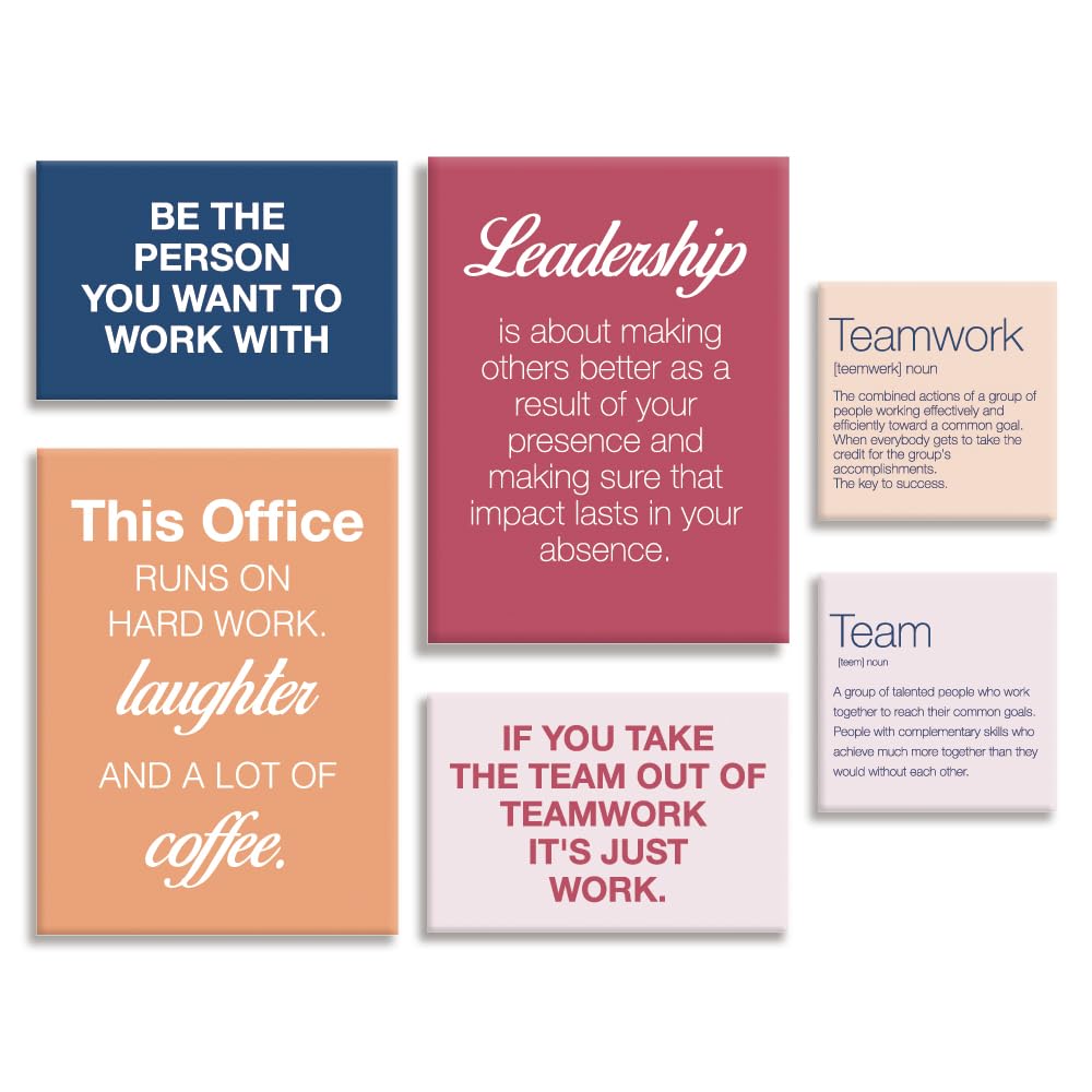 YEOION Motivational Office Wall Art Set of 6 - Inspirational Teamwork Canvas Prints with Positive Quotes for Workplace Decor | Perfect for Corporate Offices, Home Workspaces & Conference Rooms