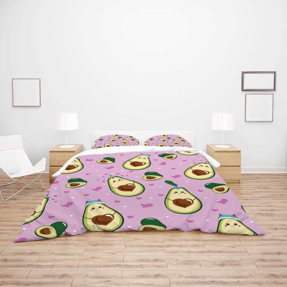 Cute Avocado Print 3-Piece Full Bedding Set - Duvet Cover & 2 Pillow Shams | Soft Quilt Cover for Cozy Bedroom Decor | Perfect for Teens, Dorms & Guest Rooms