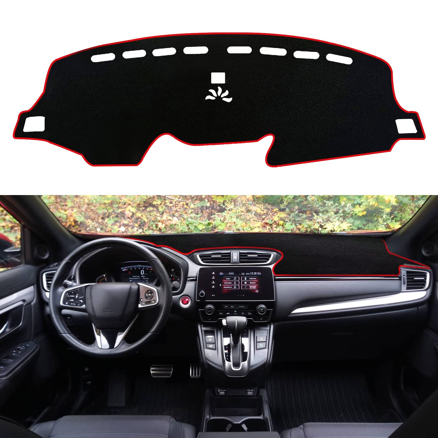 Custom Fit Dashboard Cover Mat for Honda CRV 2017-2022 - Anti-Slip Center Console Protector with Red Edge | Perfect Car Accessories for Interior Protection & Style Enhancement | Ideal for Daily Commute, Road Trips & Vehicle Maintenance