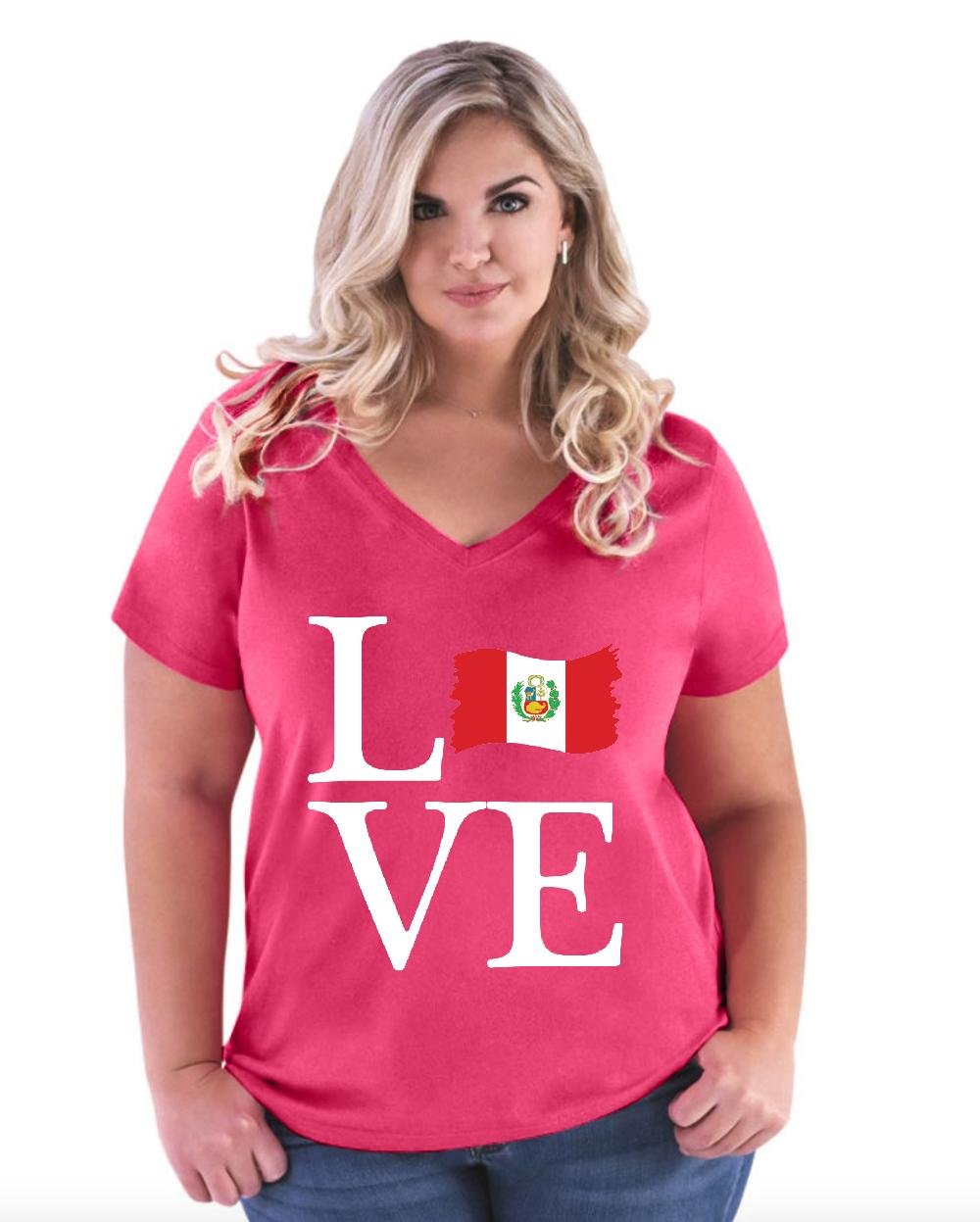 Peru Flag T-Shirt for Women - Plus Size V-Neck Travel Tee - Comfortable & Stylish Gift for Travel Lovers & Patriotic Fashion