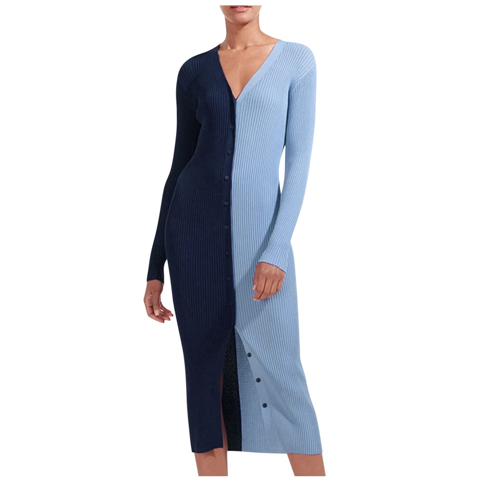 Sexy Deep V-Neck Long Sleeve Women's Dress with Asymmetrical Hem for Cocktail Party, Evening Banquet & Date Night - Elegant Bodycon Dress for Women