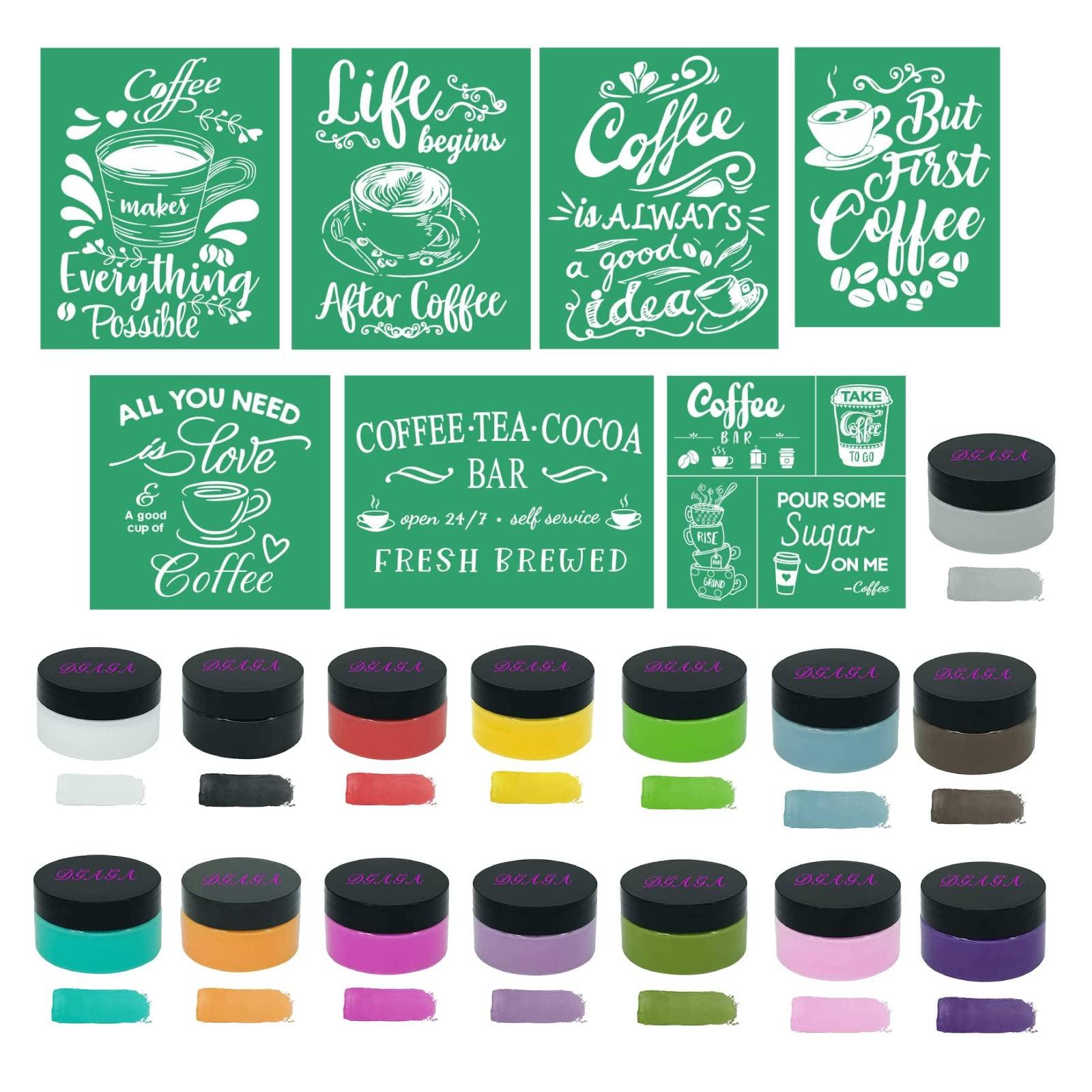 DGAGA 22 Pcs Chalk Paste Starter Kit for Beginners - Silk Screen Stencils, DIY Chalk Craft Paint Art Supplies for Home Decor, Wood Furniture, Chalkboard & Fabric Painting - Screen Printing Ink 40ml per Jar - Perfect for DIY Projects, Wedding Decor & Craft Workshops