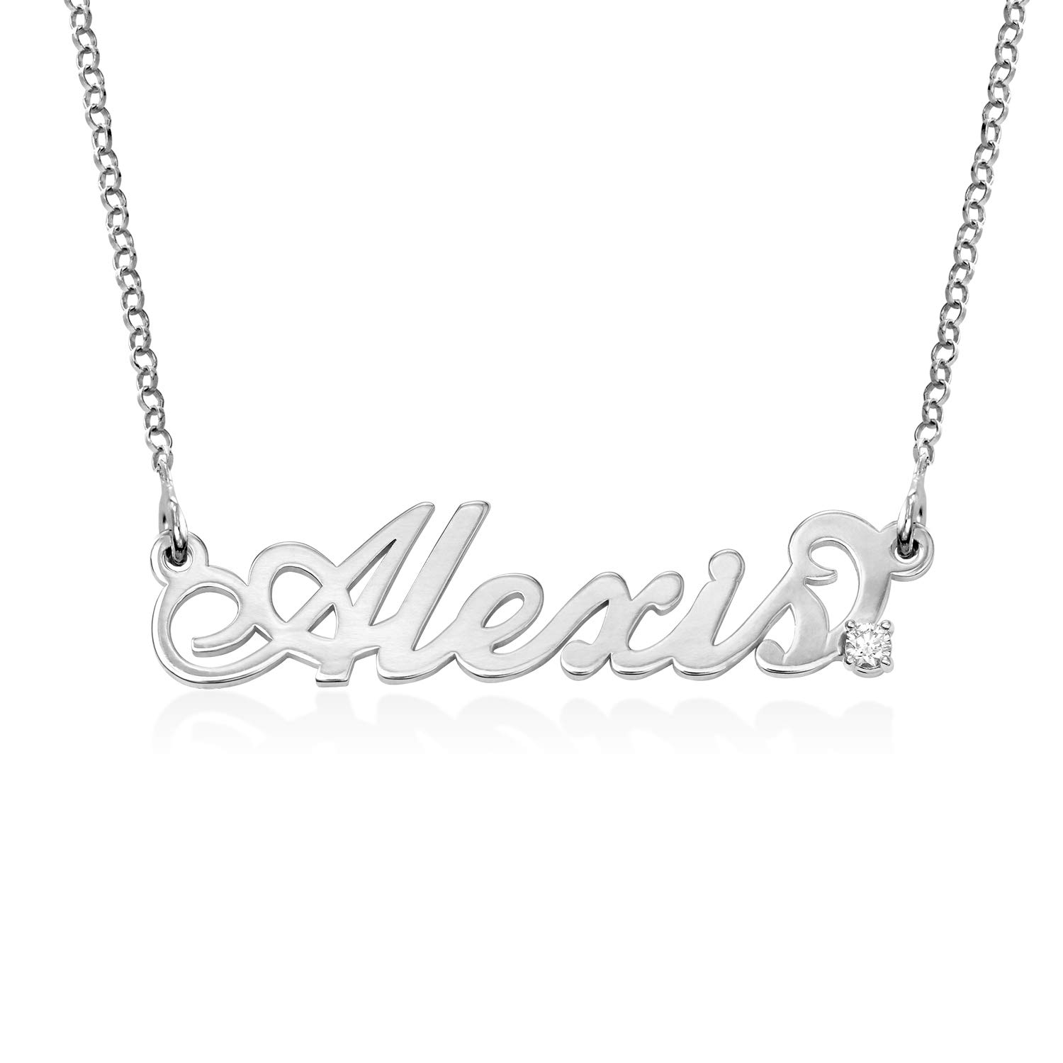 Personalized Carrie Style Name Necklace - Custom Small Diamond Nameplate Jewelry in 925 Sterling Silver or Gold Plating - Unique Gift for Women, Mom, Wife, Girlfriend - Perfect for Birthdays, Anniversaries & Valentine's Day