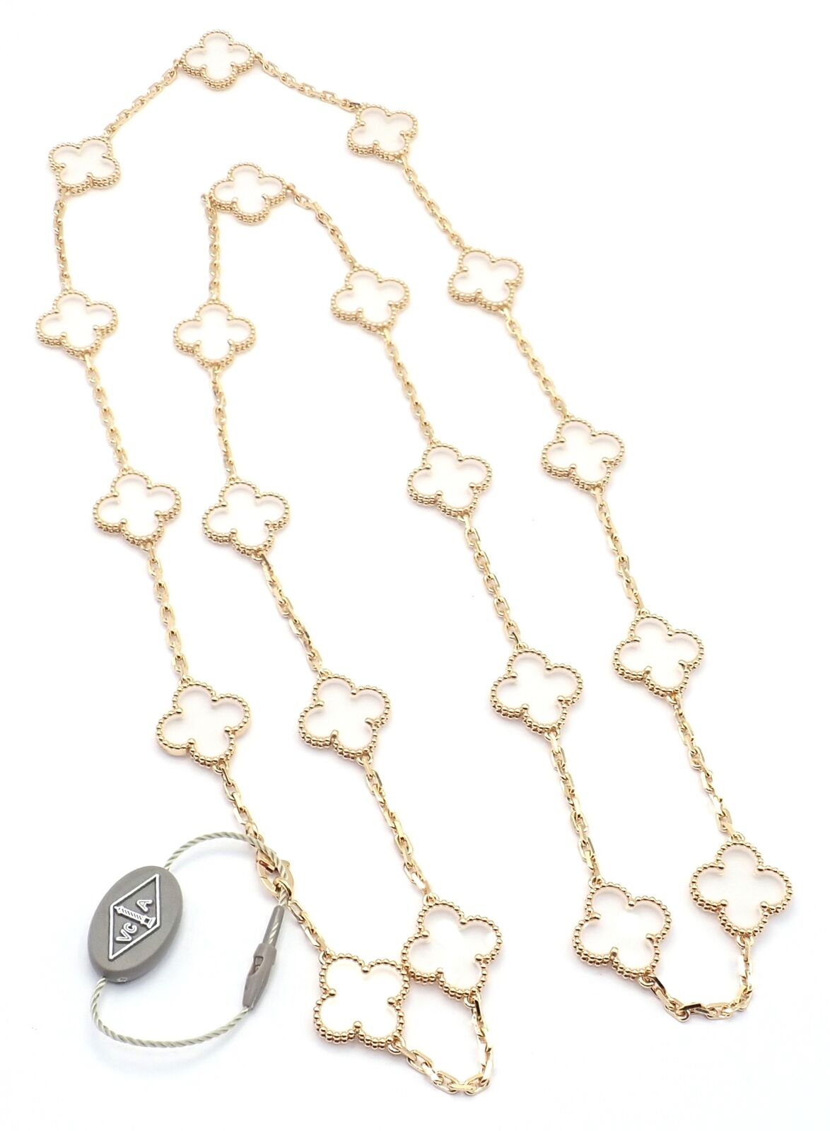 Van Cleef & Arpels 18k Yellow Gold 20 Motif Alhambra Rock Crystal Necklace with Certificate - Elegant Luxury Jewelry for Women, Perfect for Weddings, Parties & Special Occasions