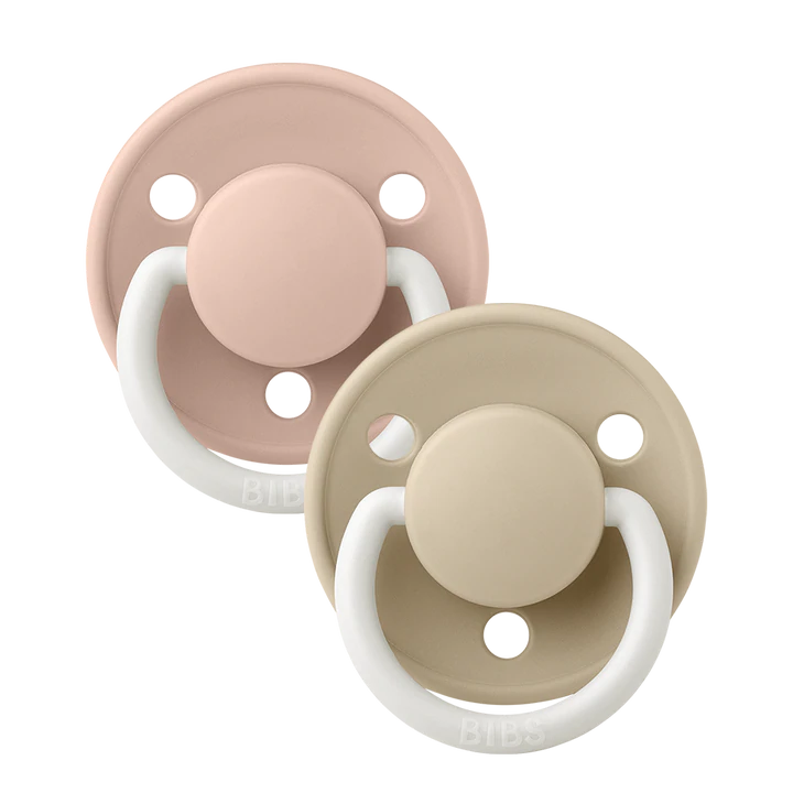 BIBS Round De Lux Silicone Pacifiers 2-Pack for Babies 0-3 Years | Soft Orthodontic Soothers for Newborns & Toddlers | Perfect for Daycare, Travel & Sleep Comfort