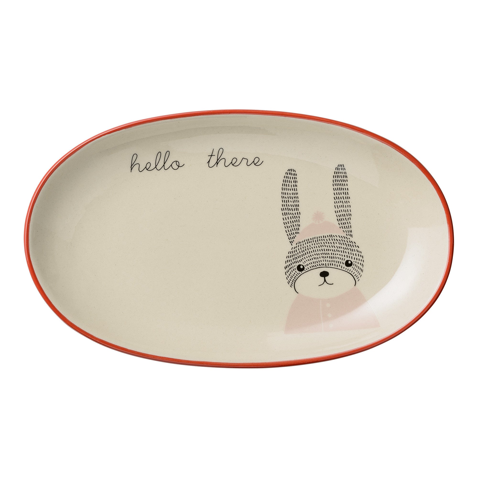 Bloomingville Mollie Rabbit Offwhite and Nude Ceramic Oval Plate - Elegant Decorative Serving Dish for Easter, Spring Table Setting & Home Decor