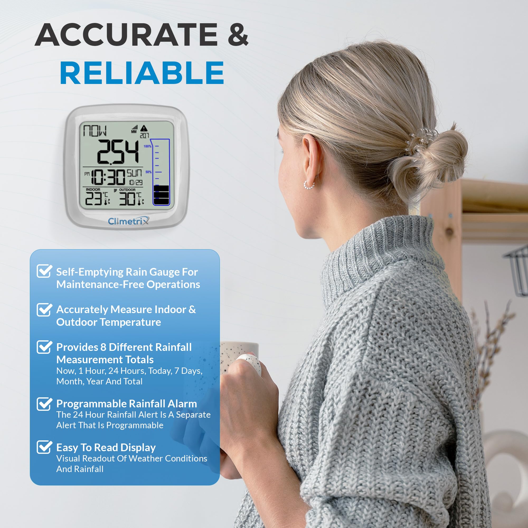 Wireless Digital Rain Gauge with Self-Emptying Design - Accurate Rainfall Measurement & Precipitation Forecasting | 200ft Transmission Range | Includes Indoor/Outdoor Thermometer | Perfect for Home Garden, Farm & Weather Monitoring