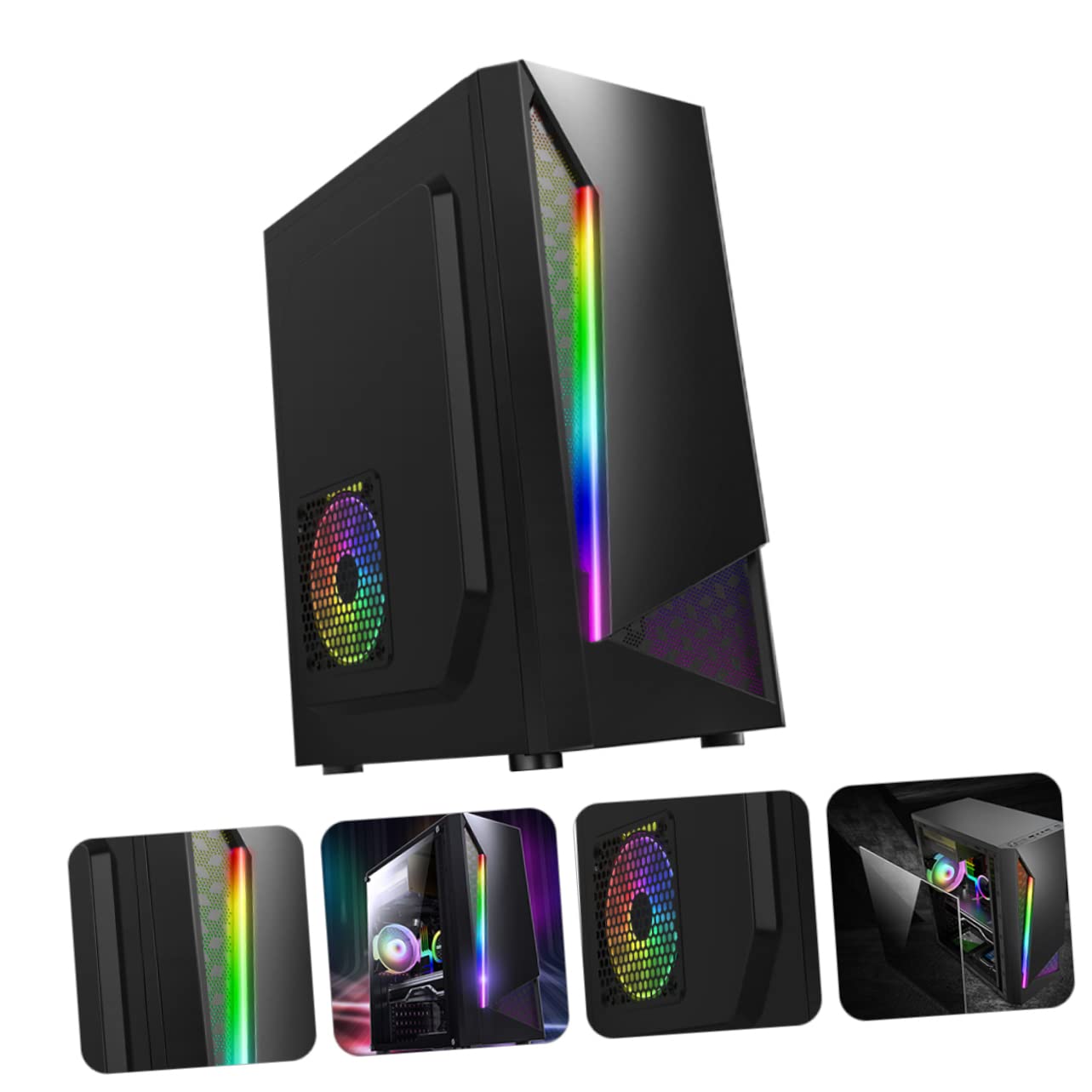 Mikikit Gaming PC Case - High Performance ATX Mid Tower Computer Chassis with Tempered Glass Side Panel & RGB Lighting - Perfect for Home Office, Gaming Setup, and Internet Cafe Use