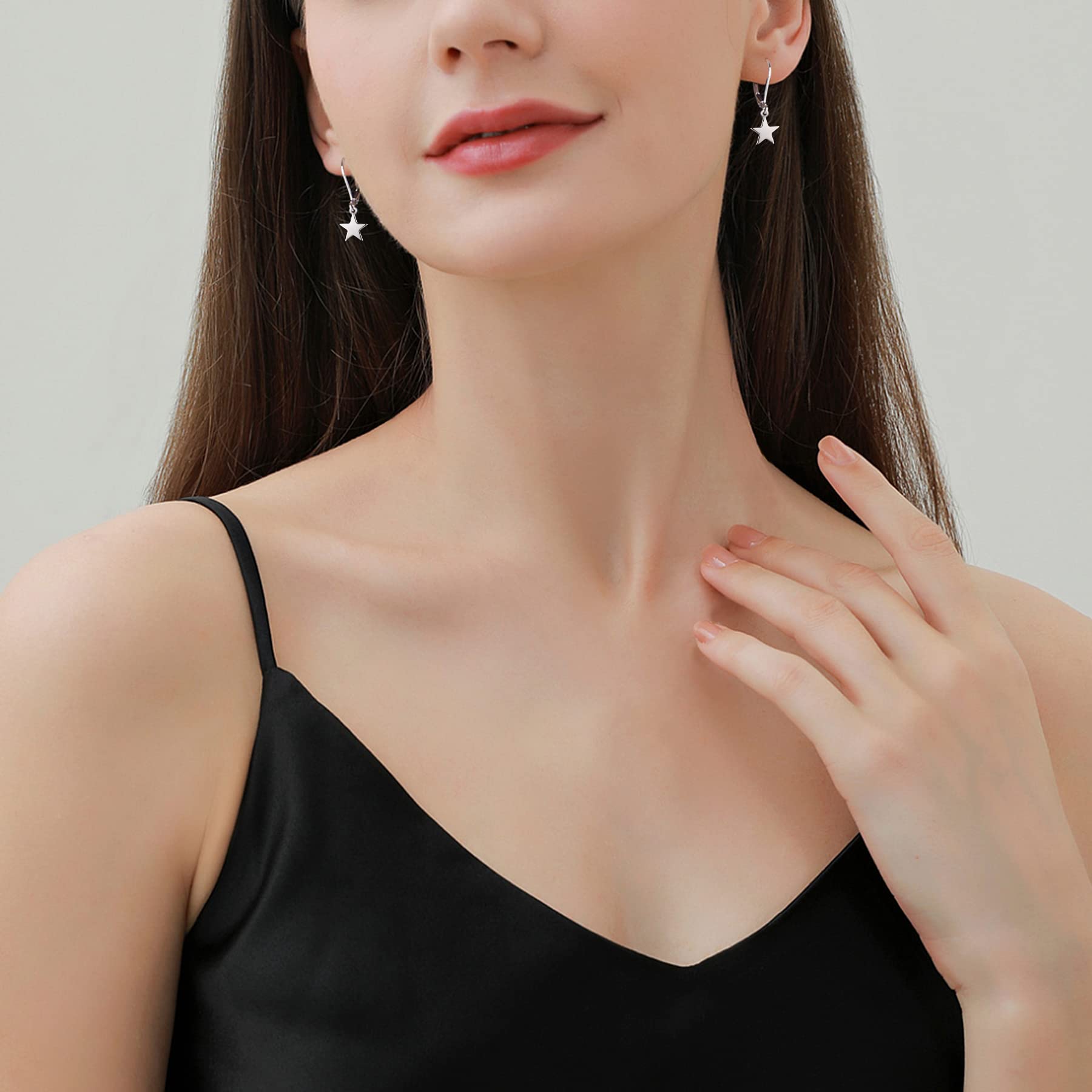 925 Sterling Silver Cross Star Moon Dangle Drop Earrings for Women - Hypoallergenic Leverback Jewelry for Everyday Wear, Gift Giving & Special Occasions