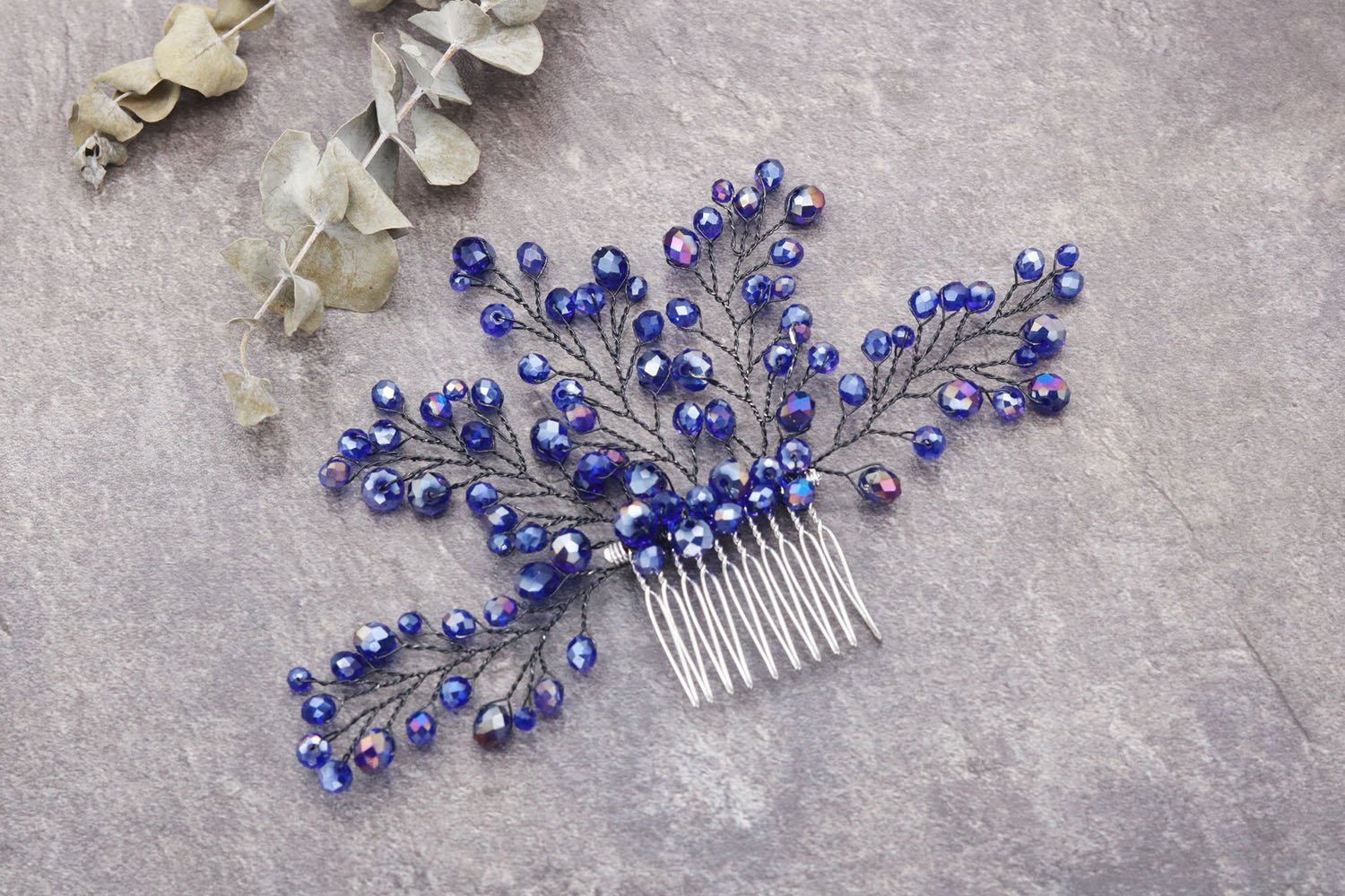 Missgrace Vintage Crystal Bridal Hair Comb - Navy Blue Wedding Hair Clip for Women, Elegant Headpiece for Brides, Prom, Parties & Special Occasions
