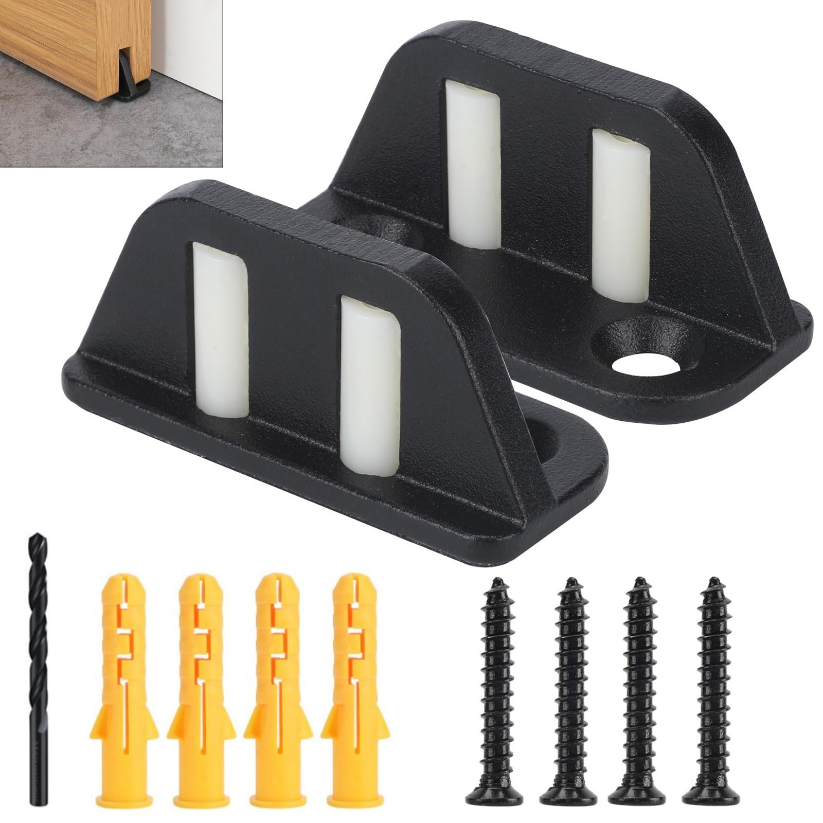 WWFFEN 2 Pack Sliding Barn Door Floor Guide with Bearing Design - Adjustable Bottom Rollers, Heavy Duty Steel Frame for Smooth Door Operation | Perfect for Farmhouse, Rustic & Modern Interior Doors