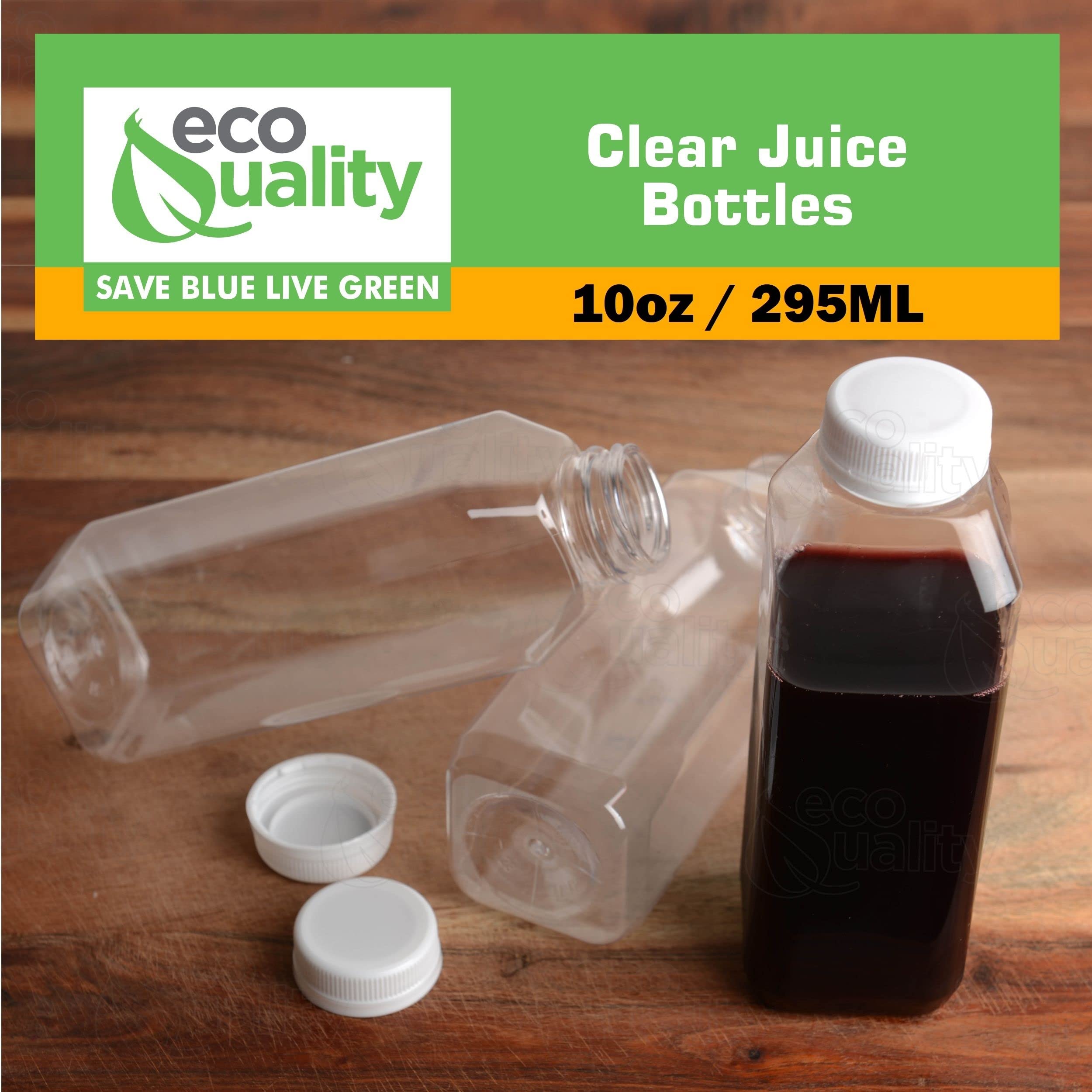 10oz Clear PET Plastic Juice Bottles with Tamper Evident Lids (350ml) - Bulk Disposable Square Smoothie Bottles for Juice, Milk, Juicing, Smoothies, Apple Cider - Reusable Water Bottles for Home, Restaurant, Cafe, Juice Bar, Meal Prep & On-the-Go Hydration (150 Pack, USA Made)