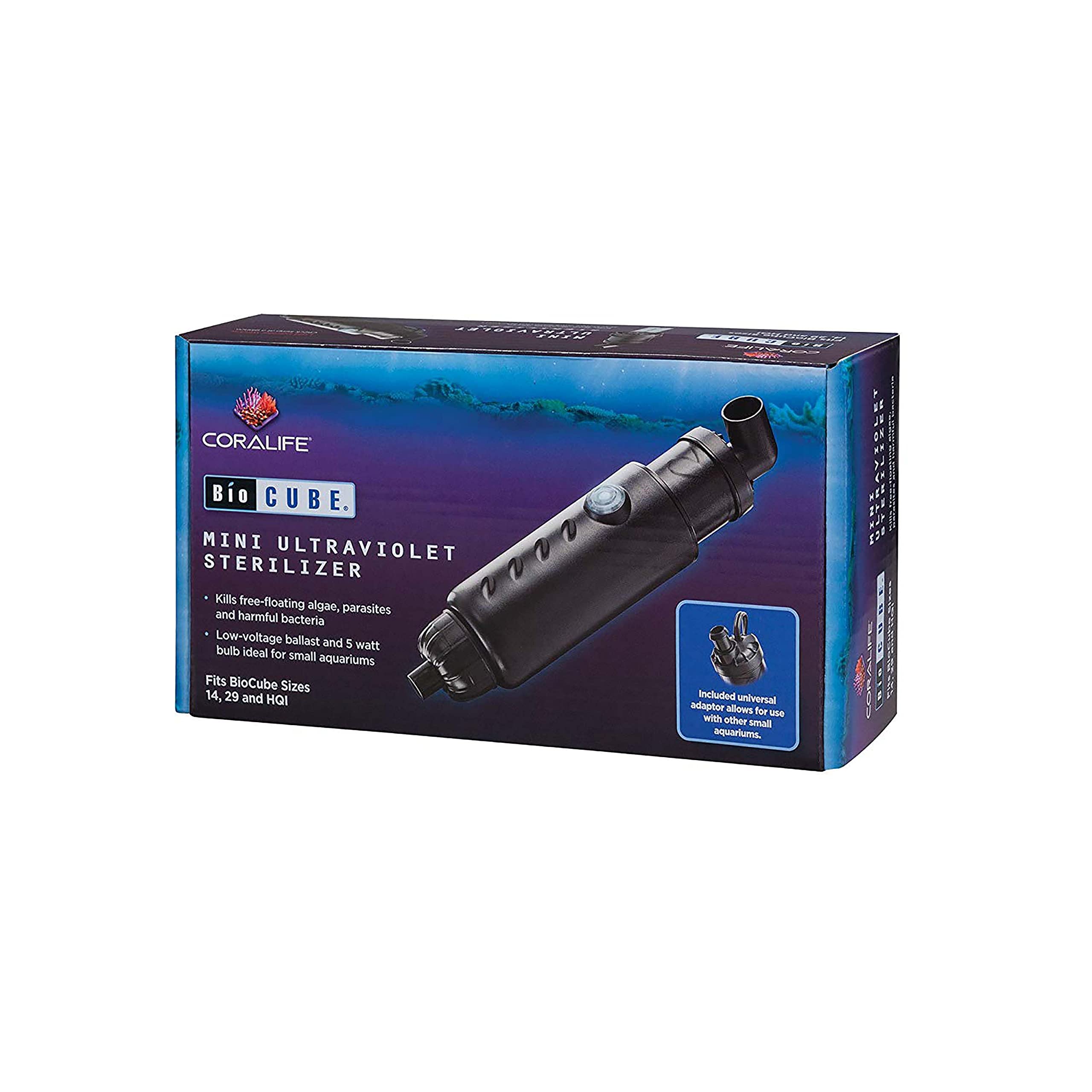 Coralife Mini Turbo-Twist UV Sterilizer for Saltwater Aquariums & BioCubes - Marine Fish Tank Water Purifier for Crystal Clear Water | Ideal for Nano Reefs & Small Aquarium Setups