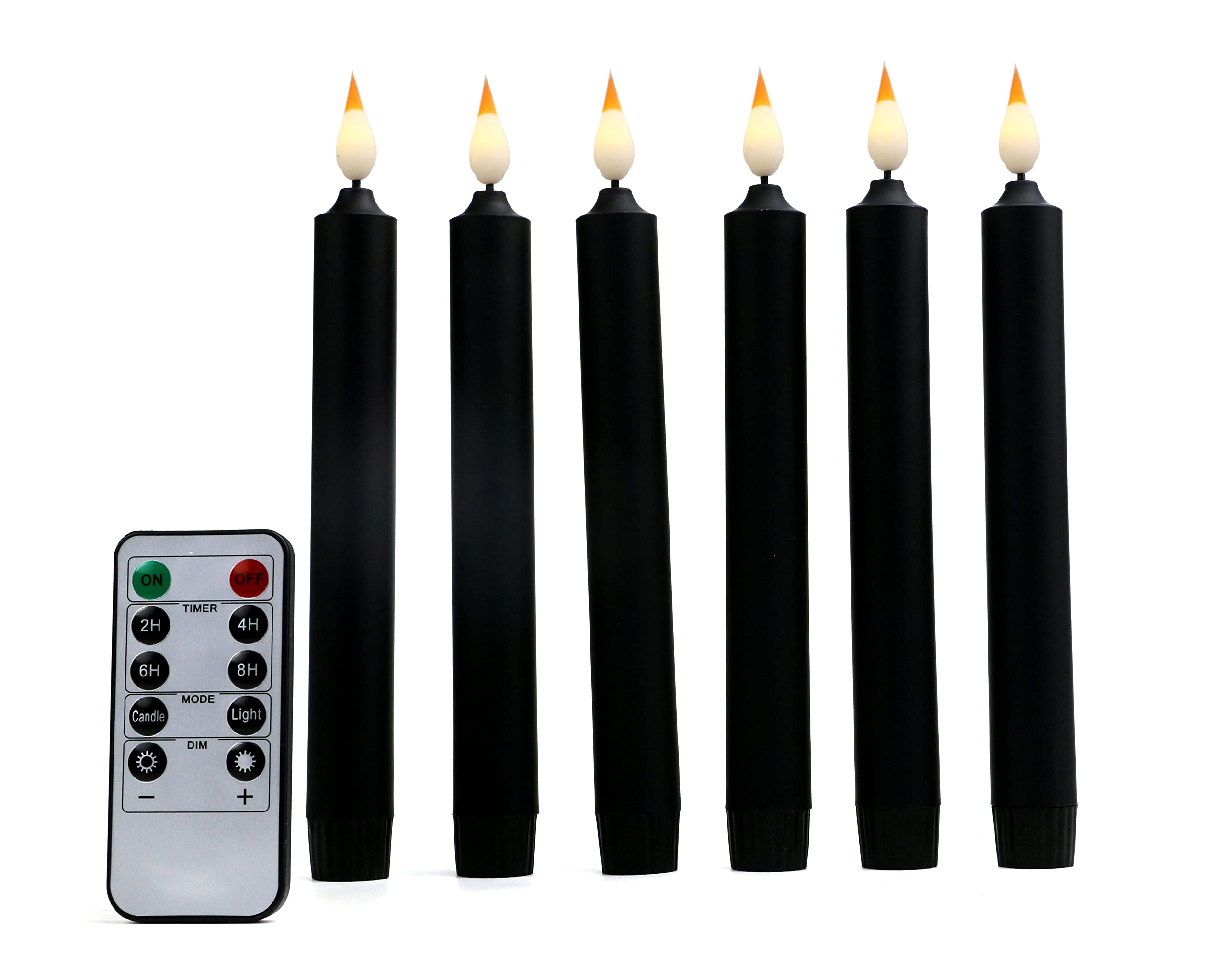 Kitch Aroma 3D Wick Plastic Black Flameless Taper Candles - Battery Operated LED Candles (Set of 6) for Halloween Party, Christmas Decor, Wedding Centerpieces & Home Decoration