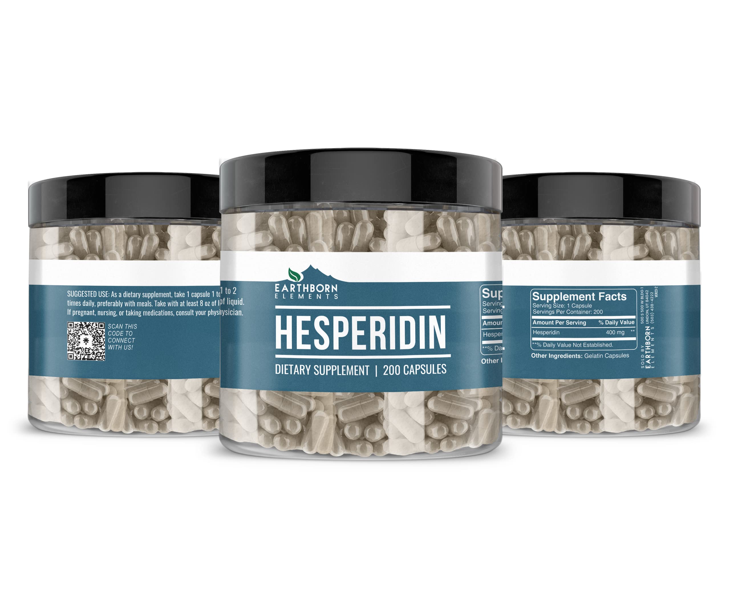 Earthborn Elements Hesperidin 200 Capsules - Pure & Undiluted Dietary Supplement, No Additives or Fillers - Supports Cardiovascular Health & Circulation for Active Lifestyles