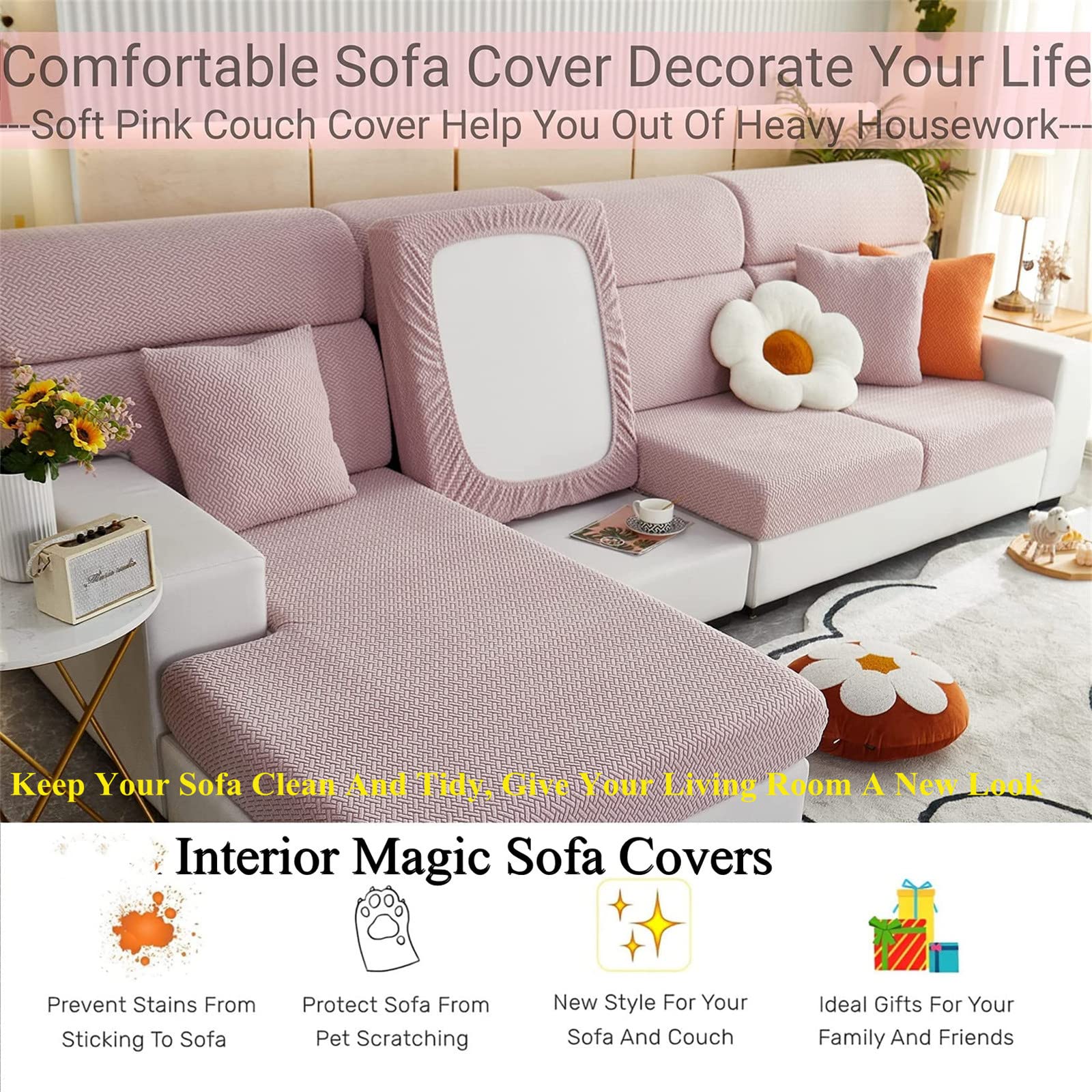 Soothing Stretchable Sofa Cover - Large Single Seat, Washable & Wear-Resistant Couch Protector for Sectional Sofas, Perfect for Living Room, Bedroom, or Office (Jade White)
