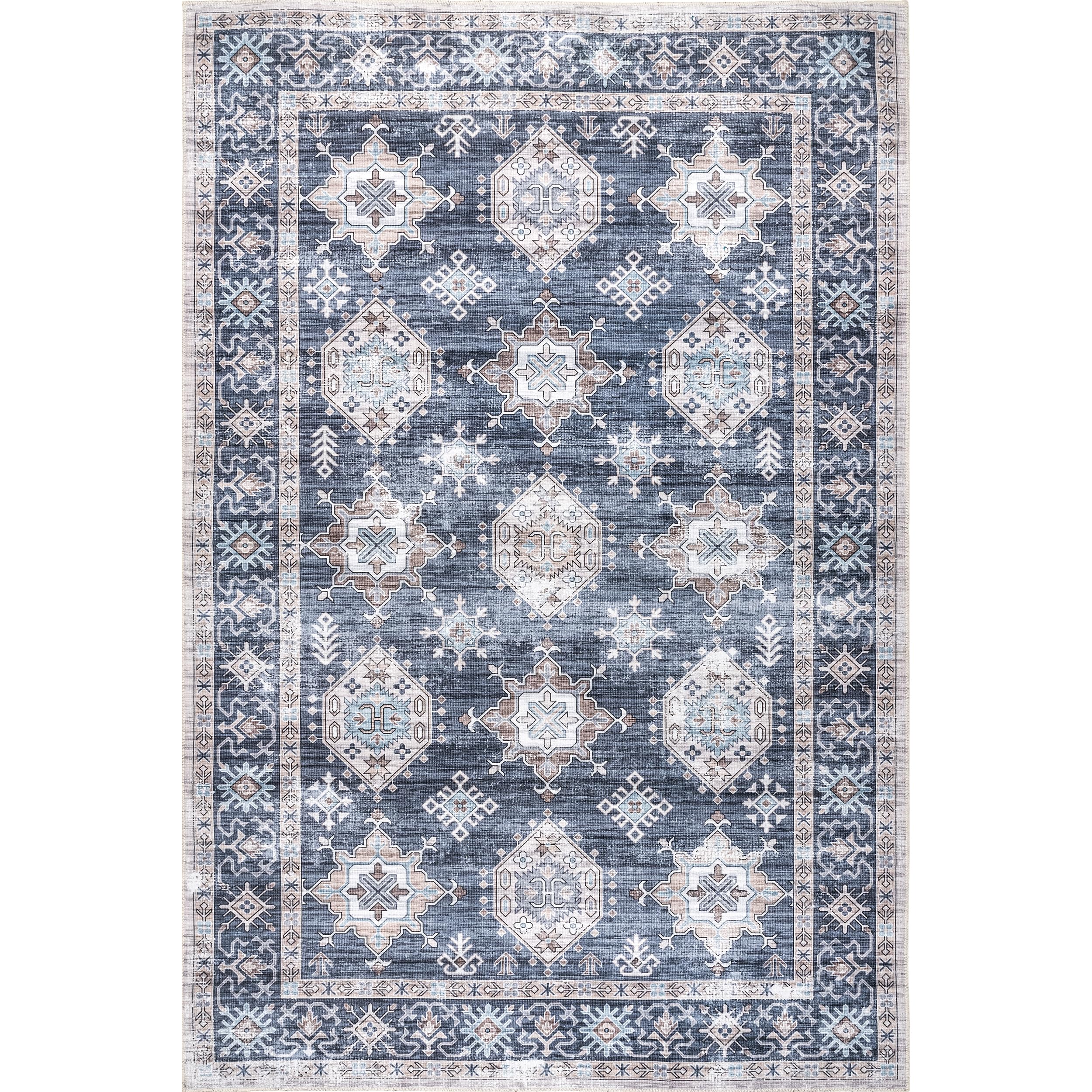 nuLOOM 6' x 9' Washable Area Rug - Stain Resistant, Non-Slip Backing, Low Profile - Perfect for Living Room, Bedroom & Dining Room - Finley Blue | Adds Comfort & Style to Your Home Decor
