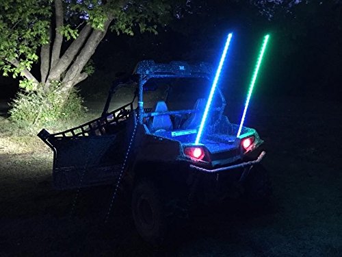 2PCS 4FT Flexible RGB LED Whip Lights - Bluetooth APP Control, Dream Color Changing, Waterproof for Off-Road Vehicles, ATV, UTV, Sand Toys & Night Parties | Perfect for Outdoor Adventures & Safety Lighting