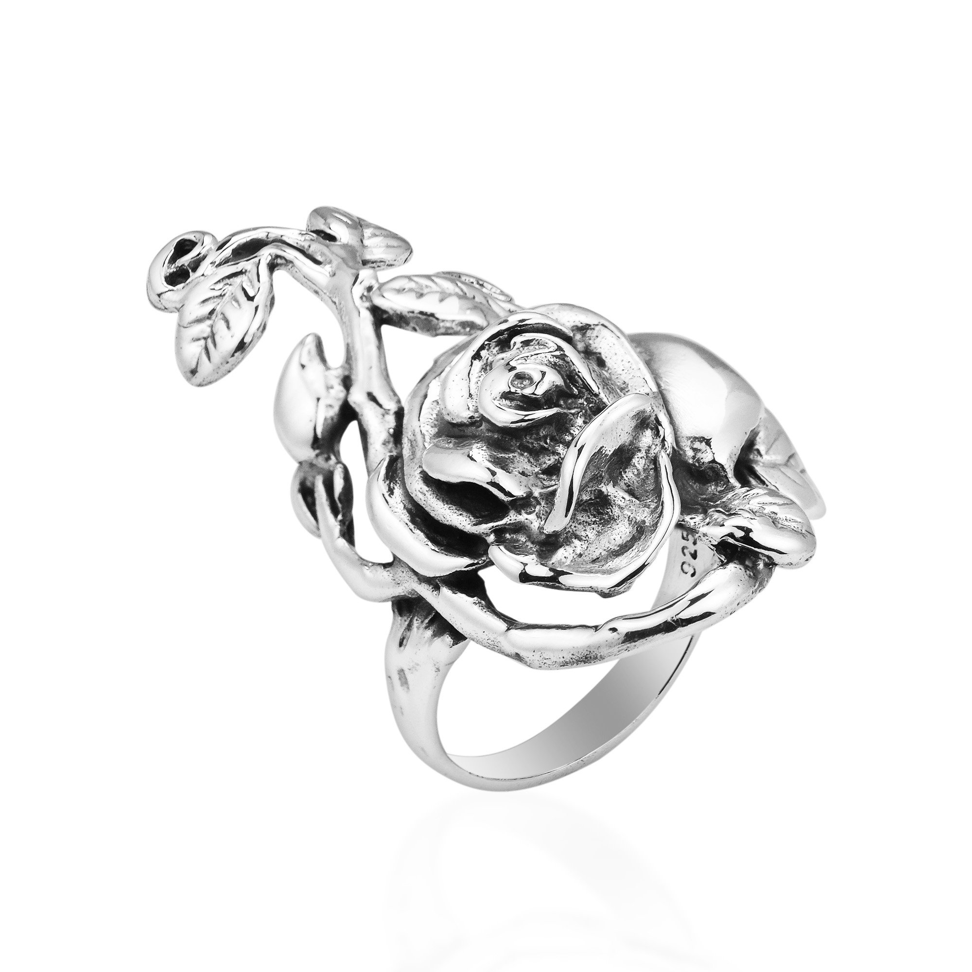 AeraVida Stunning Big Rose Leaf Vine .925 Sterling Silver Ring for Women - Elegant Nature-Inspired Jewelry for Weddings, Parties & Everyday Wear