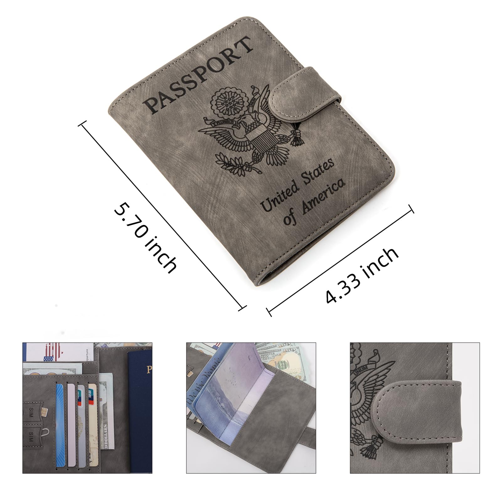 Premium RFID Blocking Passport Holder for Travel - Secure Passport Cover Wallet for Women & Men (Grey) - Ideal for International Trips, Airports & Business Travel - WT002