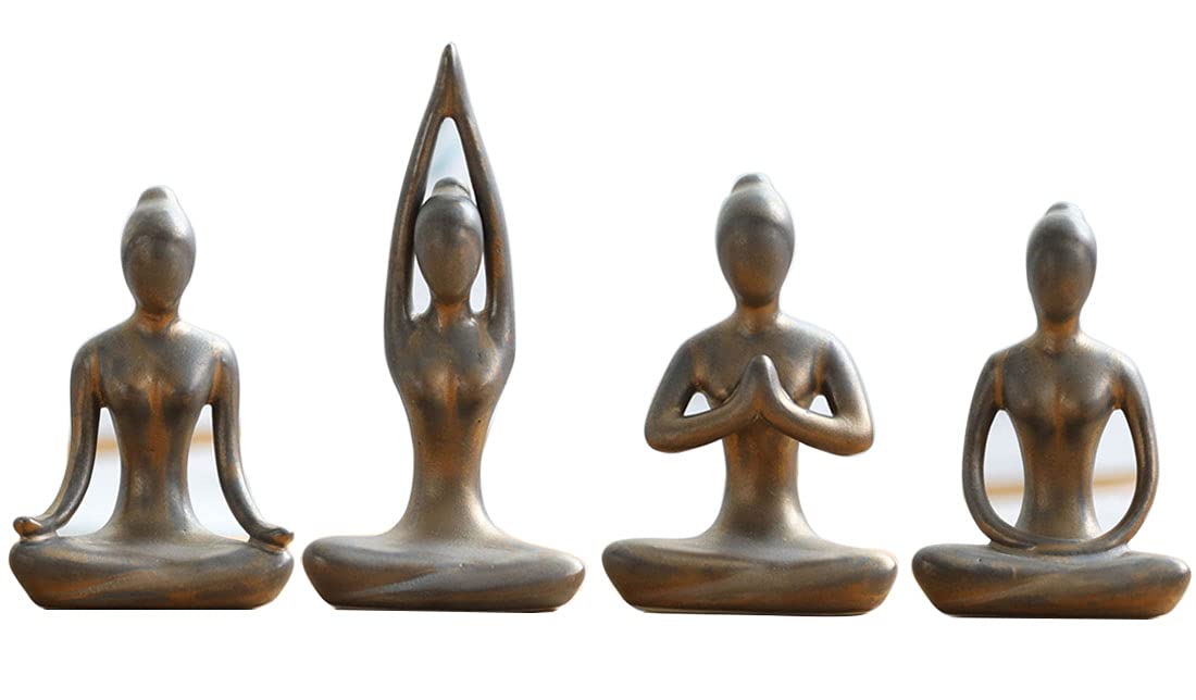 Set of 4 Vintage Porcelain Yoga Pose Figurines - Yoga Instructor Collection Sculpture Gift for Women & Girls | Perfect for Home Decor, Yoga Studio Display, and Mindful Gift Giving