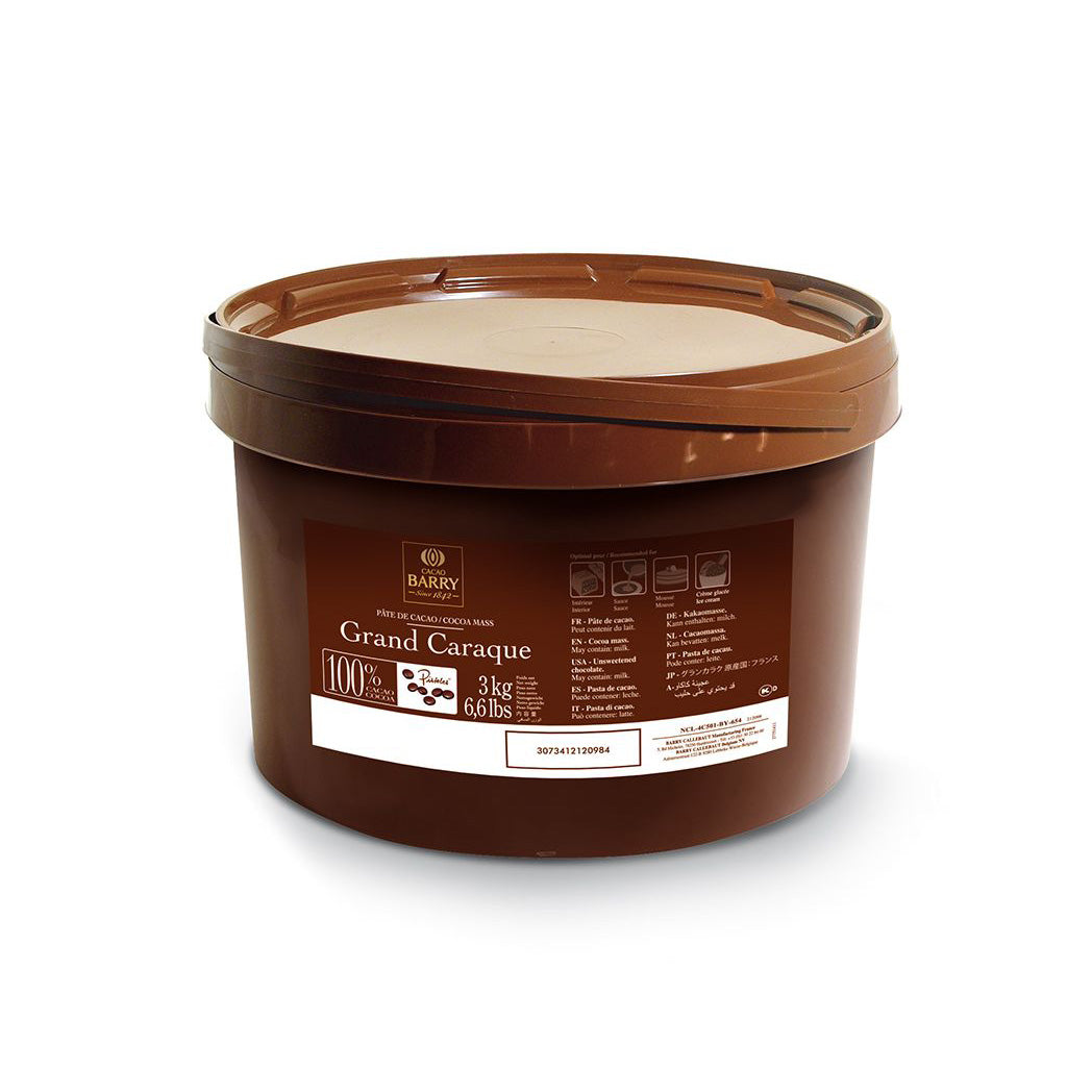 CACAO BARRY Grand Caraque 100% Unsweetened Cocoa Mass - Premium Baking Chocolate for Pastry, Desserts & Hot Chocolate (3kg)