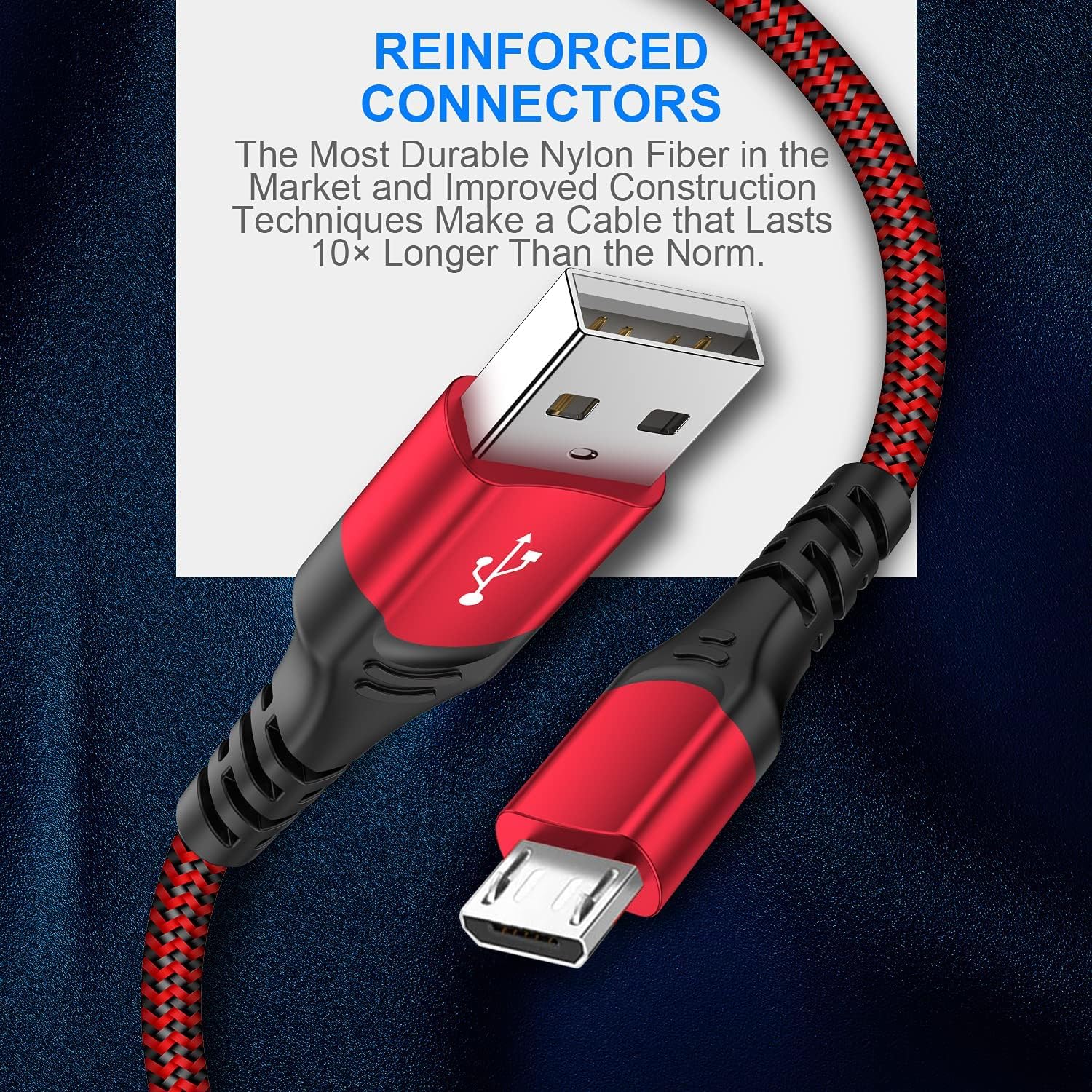 KOOWOD 2-Pack 10FT Nylon Braided Micro USB 2.0 Charging Cable - Fast Charging & Data Sync for PS4 DualShock 4, Xbox One S/X Controllers, Android Phones - Durable Gaming & Mobile Charging Solution for Home & Travel
