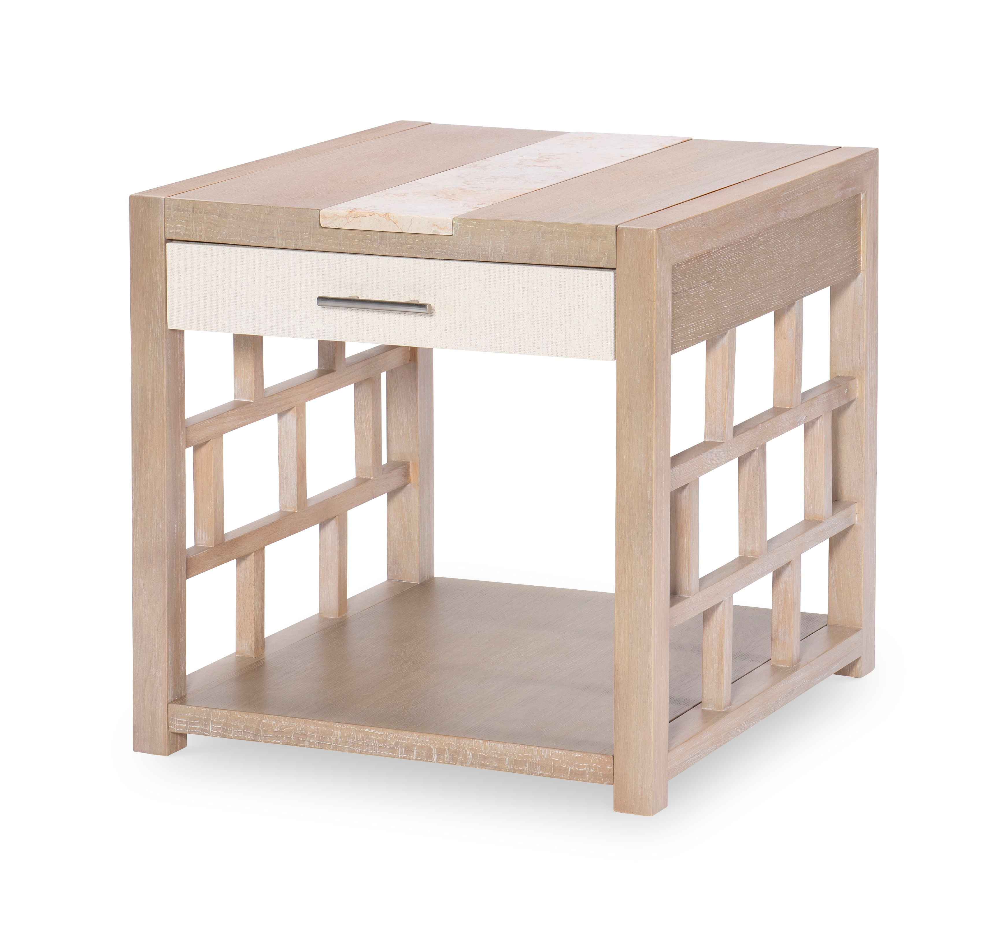 Biscayne Square End Table with Travertine Top - Beige Modern Side Table for Living Room, Bedroom & Office Decor