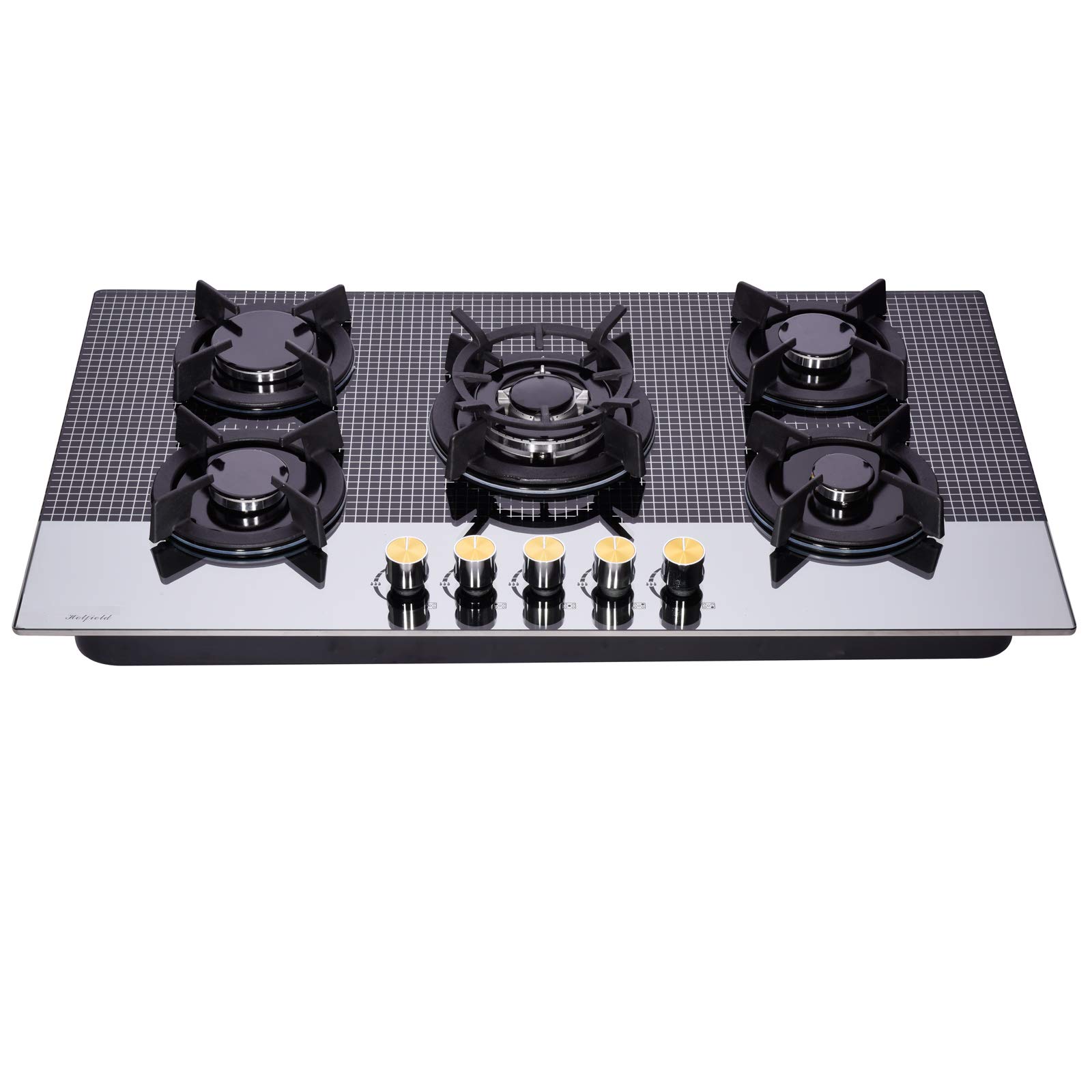 36 Inch 5 Burner Gas Cooktop - Tempered Glass Stovetop with Dual Fuel (NG/LPG) Conversion - HF5198-01 - Perfect for Modern Kitchens & Professional Cooking