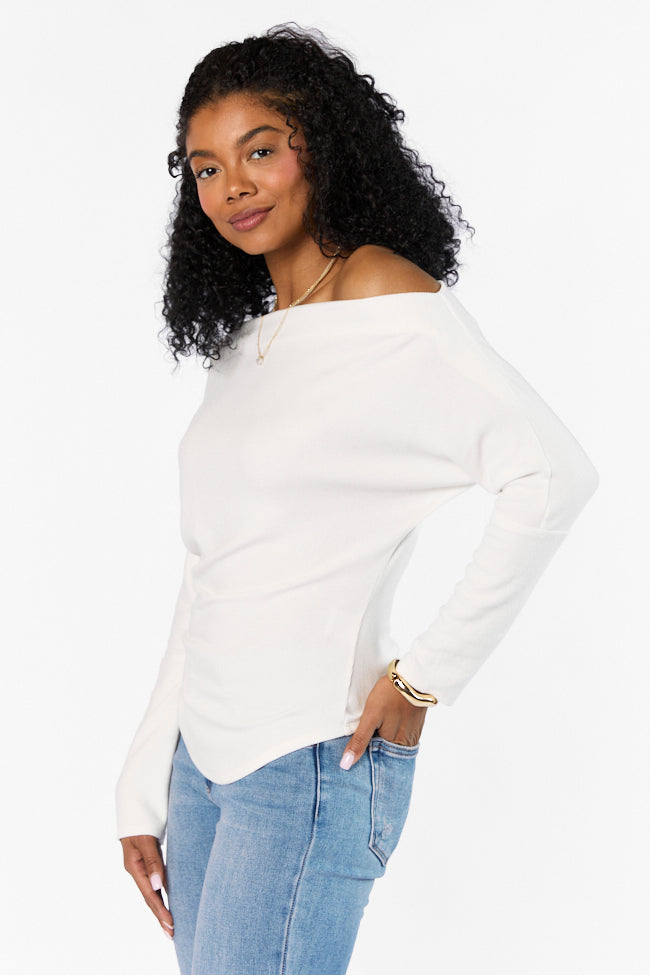 Elegant Ivory Off The Shoulder Ribbed Top for Women - Perfect for Date Night & Summer Outfits | Final Sale