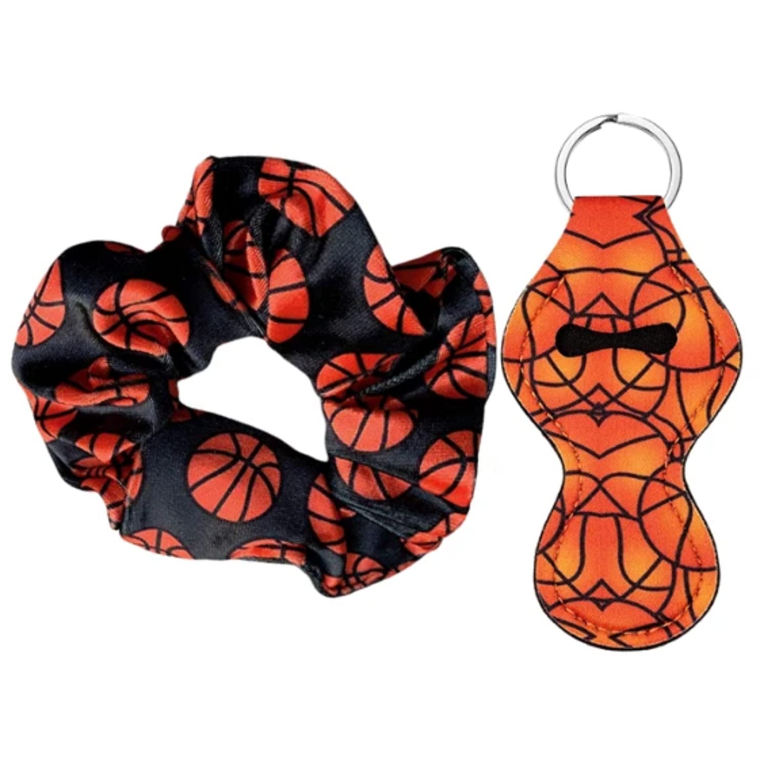 No-Crease Premium Velvet Basketball Scrunchie & Chapstick Holder Set - Cute Hair Accessories for Girls Basketball Players - Perfect Game Day Gift for Athletes (Sports, School, Gym, Cheerleading)