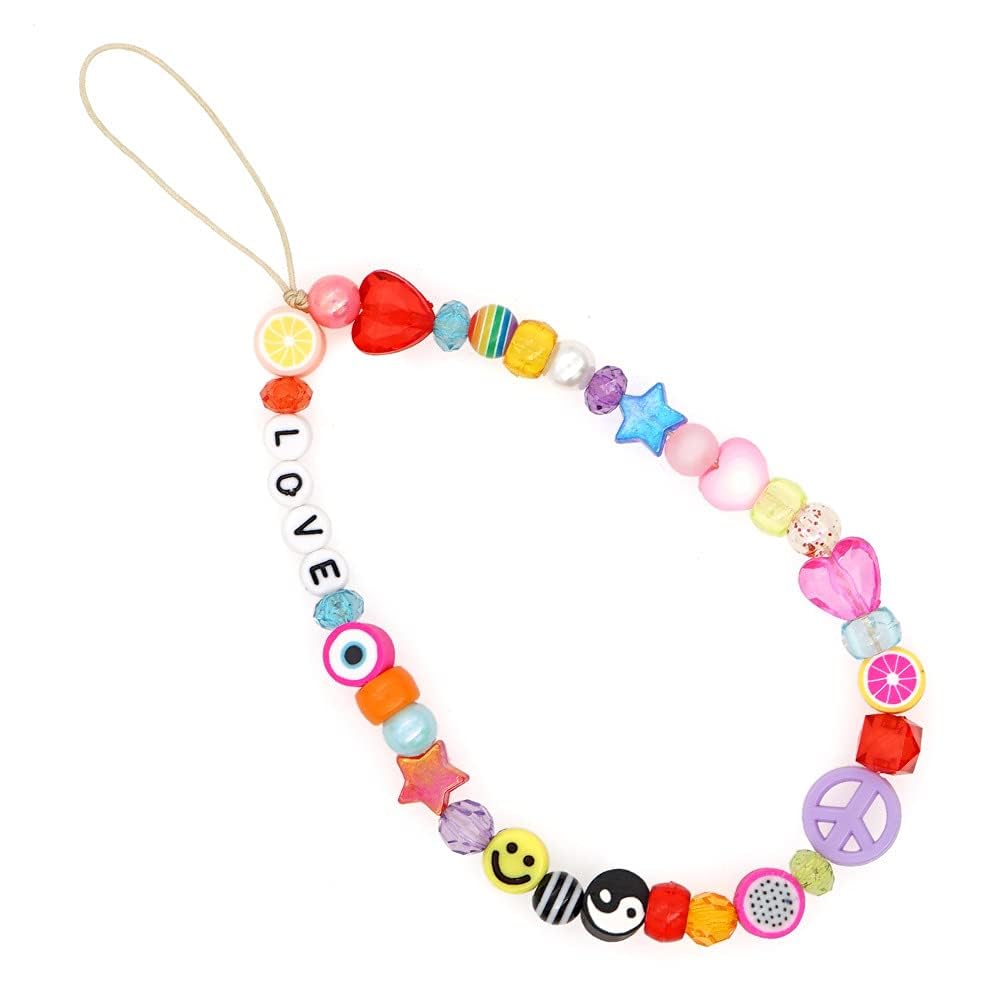 Colorful Beaded Phone Lanyard Wrist Strap - Anti-Lost Phone Charm with Smile Beads for Women & Teens - Perfect for Phone, Camera & Keychain Security at Work, School or Travel